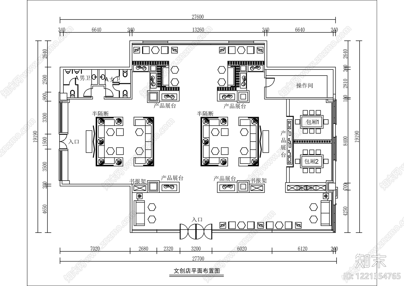文创店cad施工图下载【ID:1221354765】