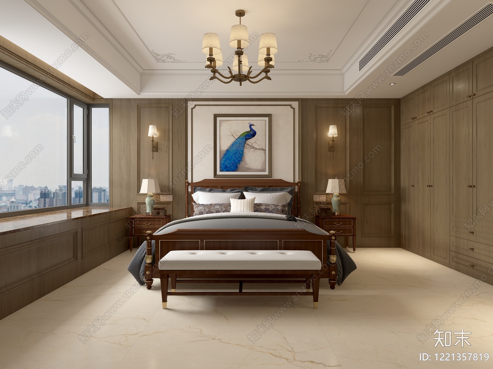 美式主卧3D模型下载【ID:1221357819】