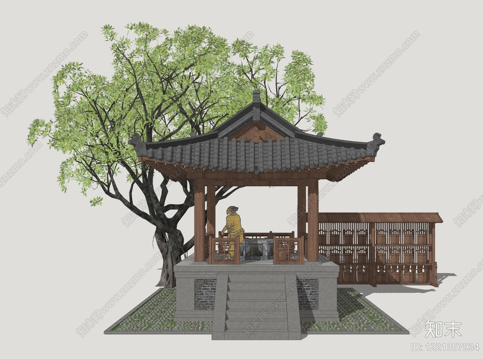 新中式亭子SU模型下载【ID:1221357934】