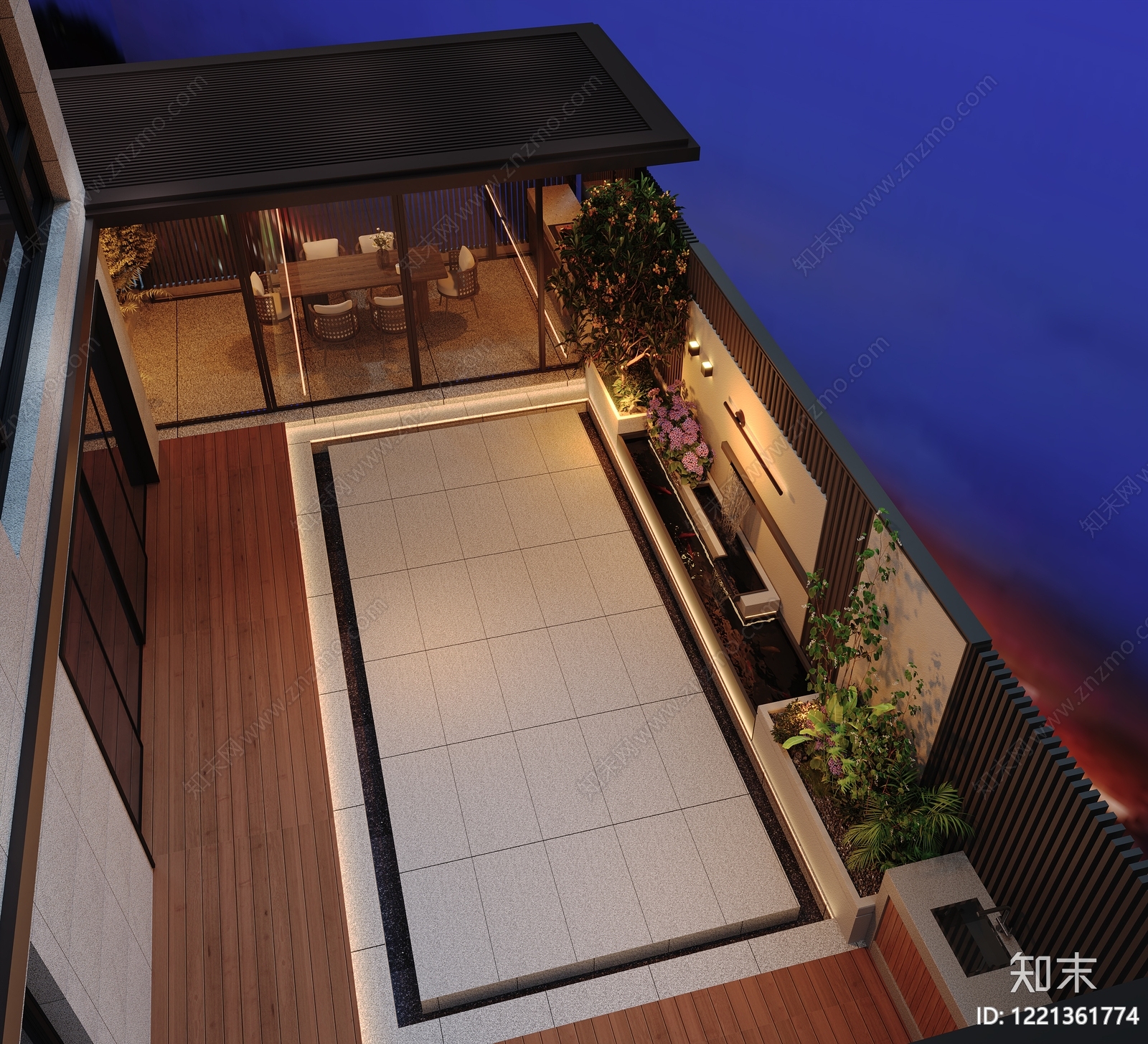新中式景观屋顶花园3D模型渲染效果图