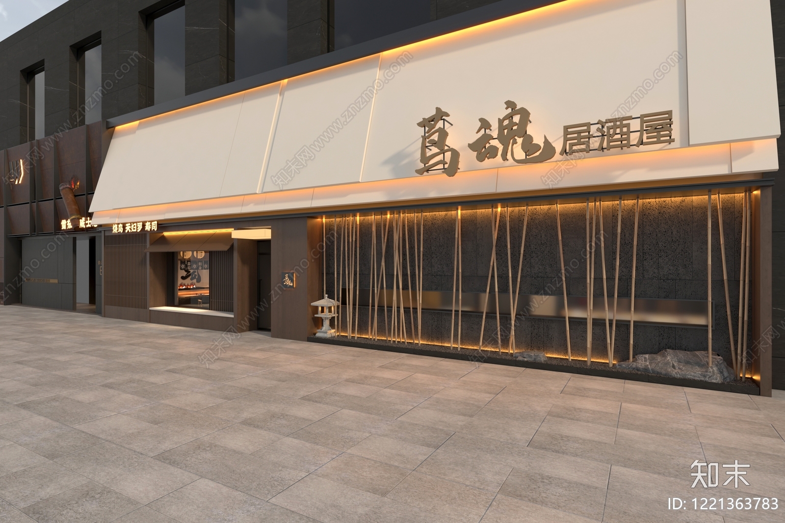 禅意日式日料店3D模型渲染效果图