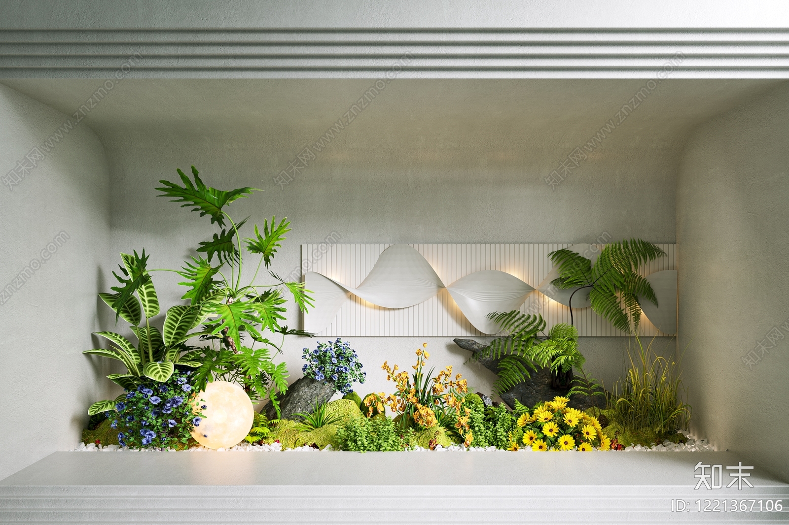 奶油风植物堆3D模型下载【ID:1221367106】