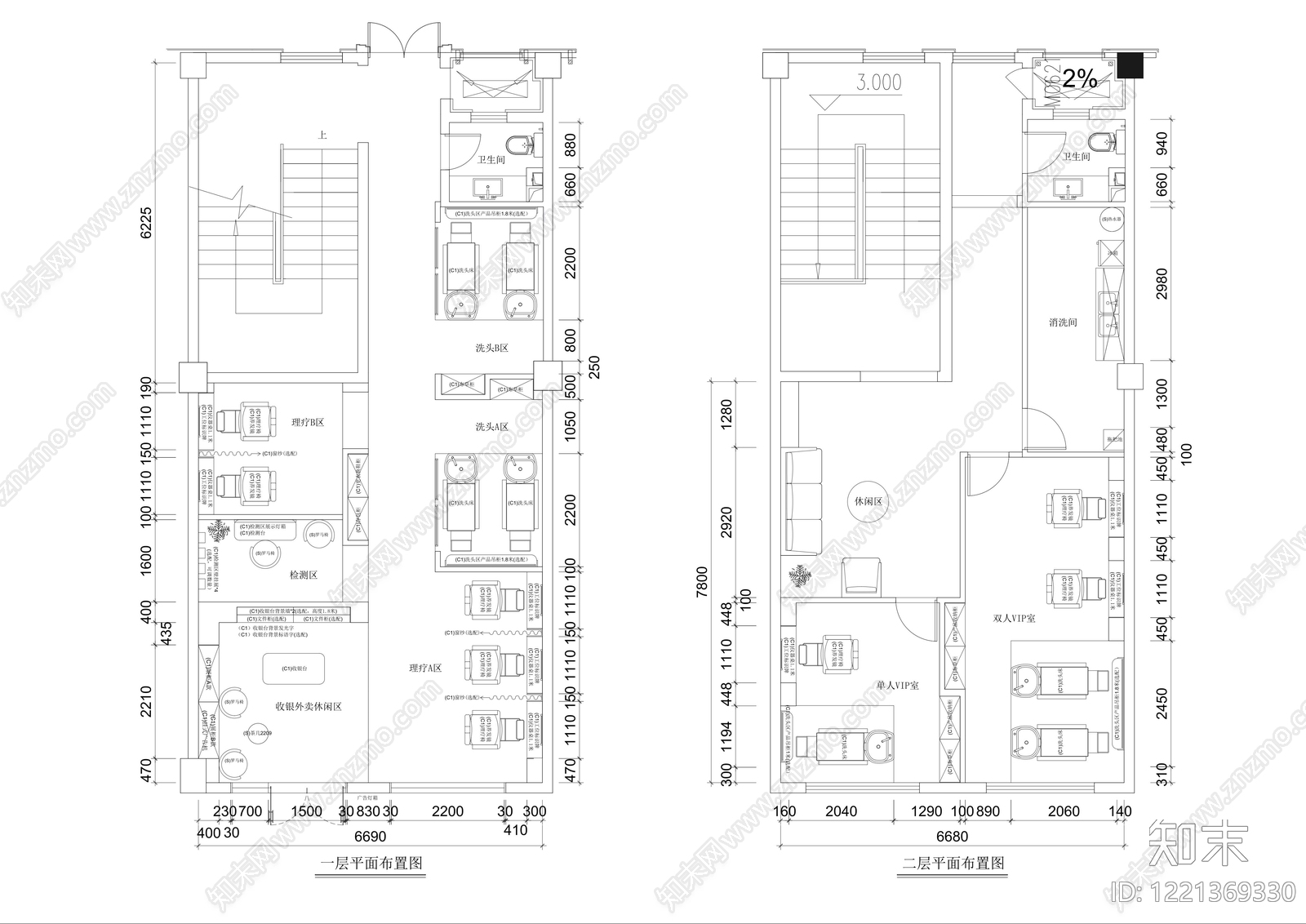 理发店cad施工图下载【ID:1221369330】