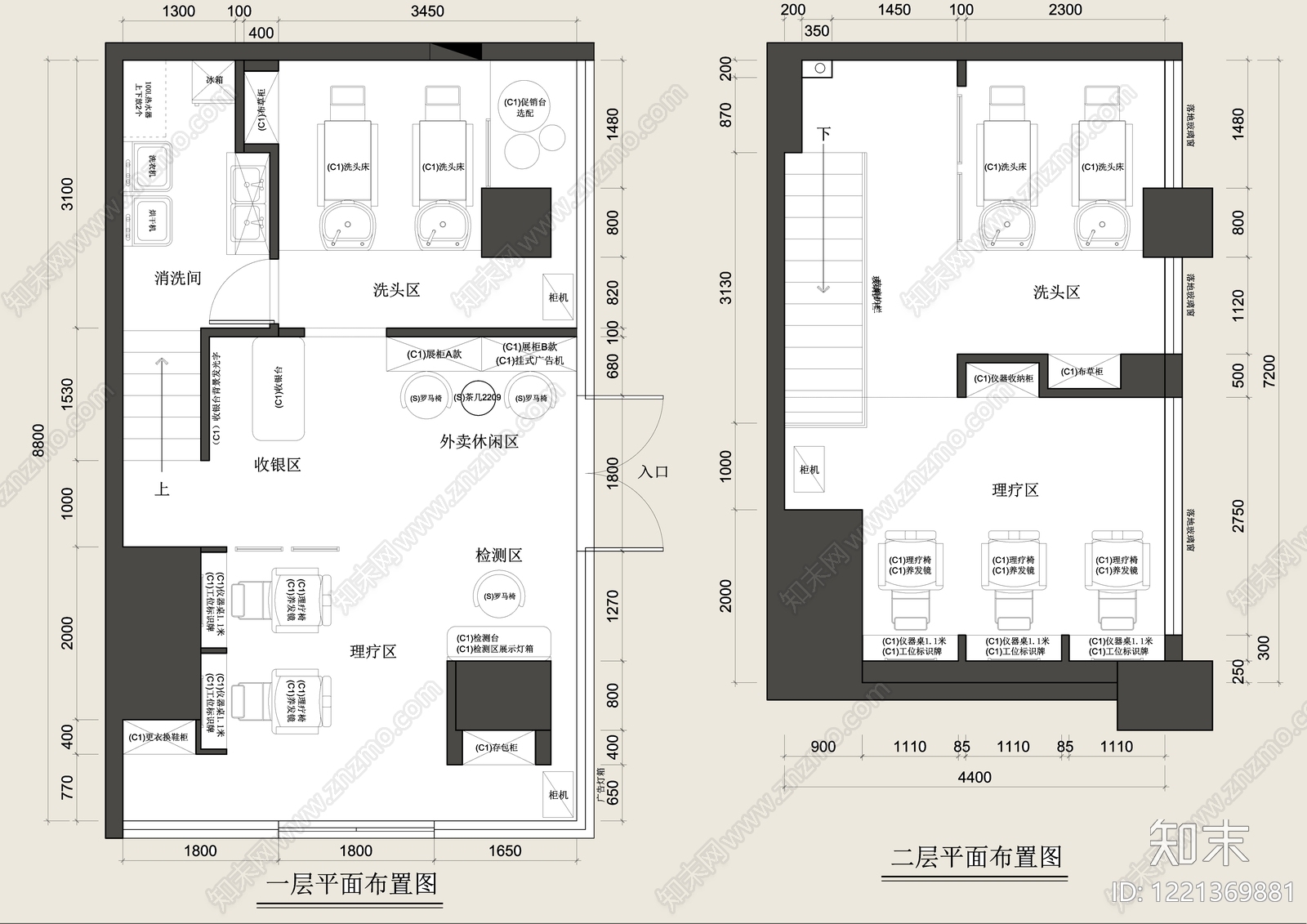 理发店cad施工图下载【ID:1221369881】