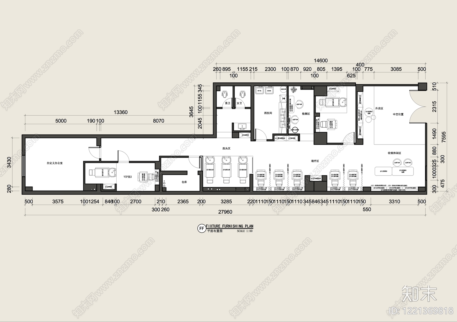 理发店cad施工图下载【ID:1221369818】