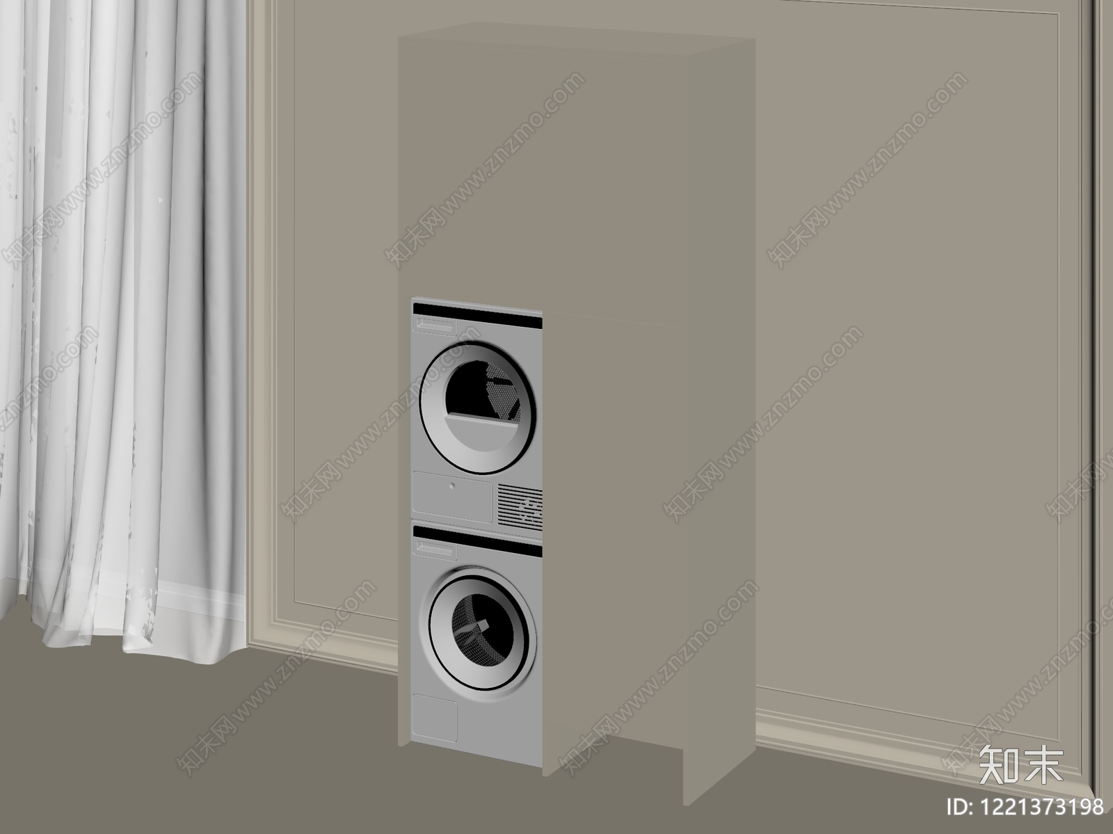 奶油风洗衣机柜3D模型下载【ID:1221373198】