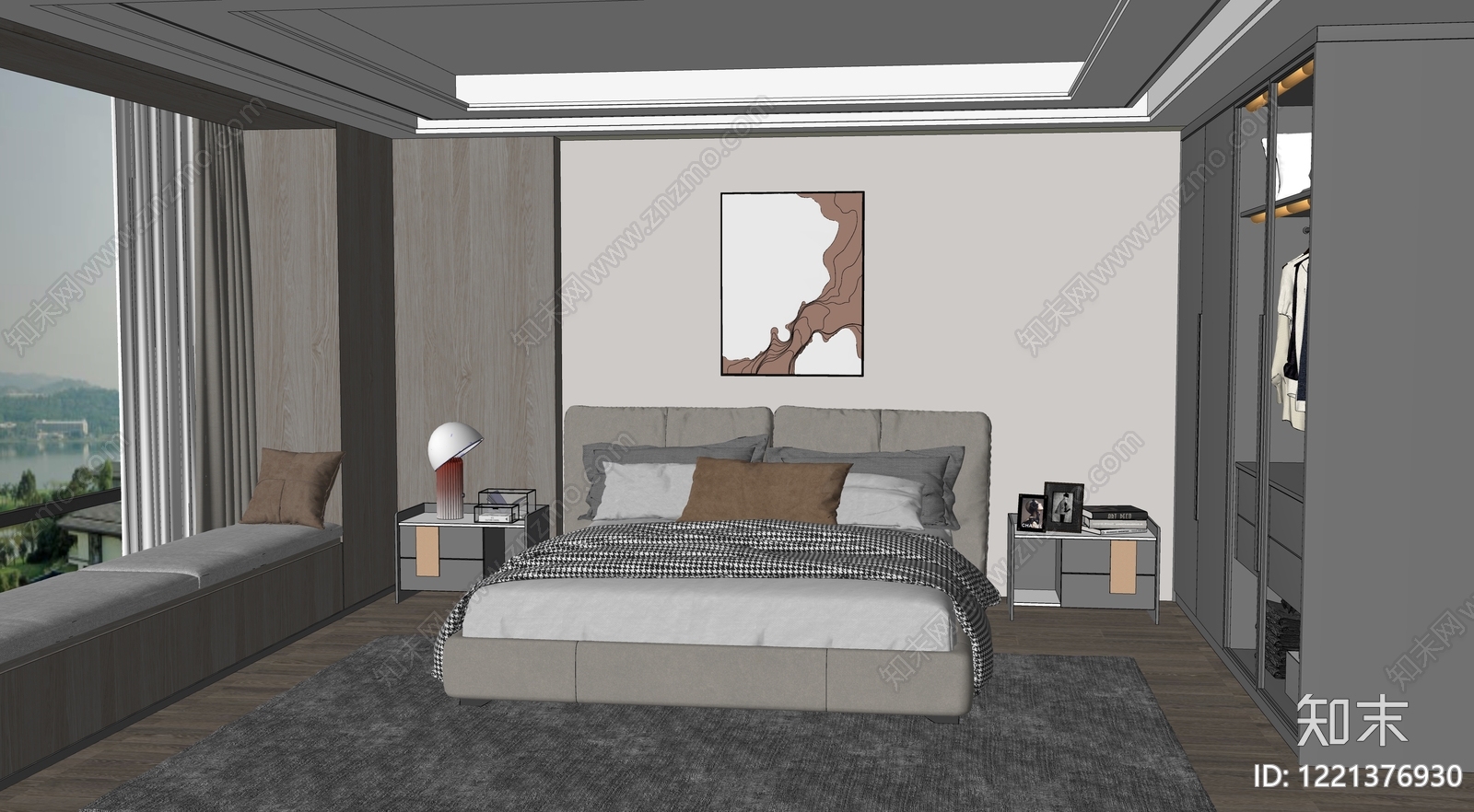 现代简约主卧SU模型下载【ID:1221376930】
