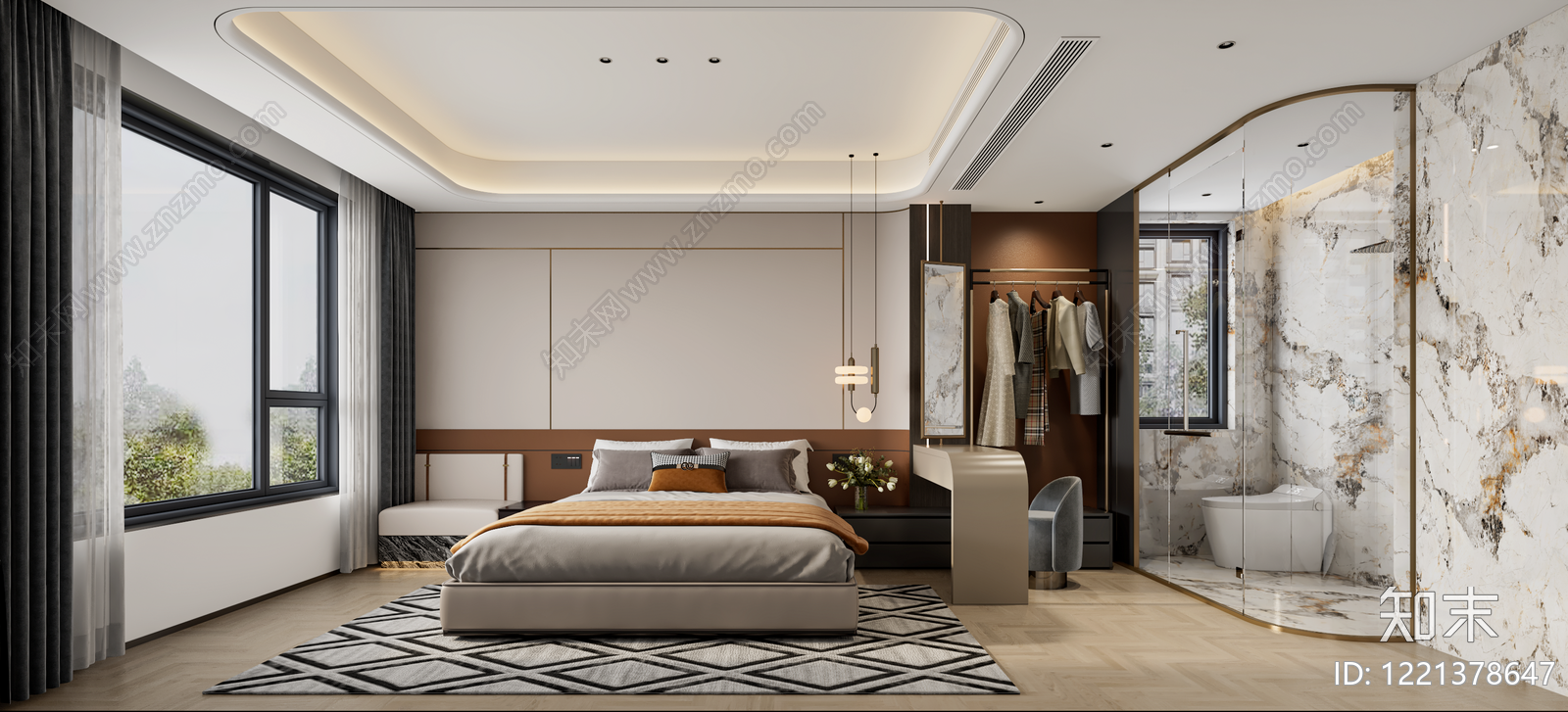 意式轻奢主卧3D模型下载【ID:1221378647】