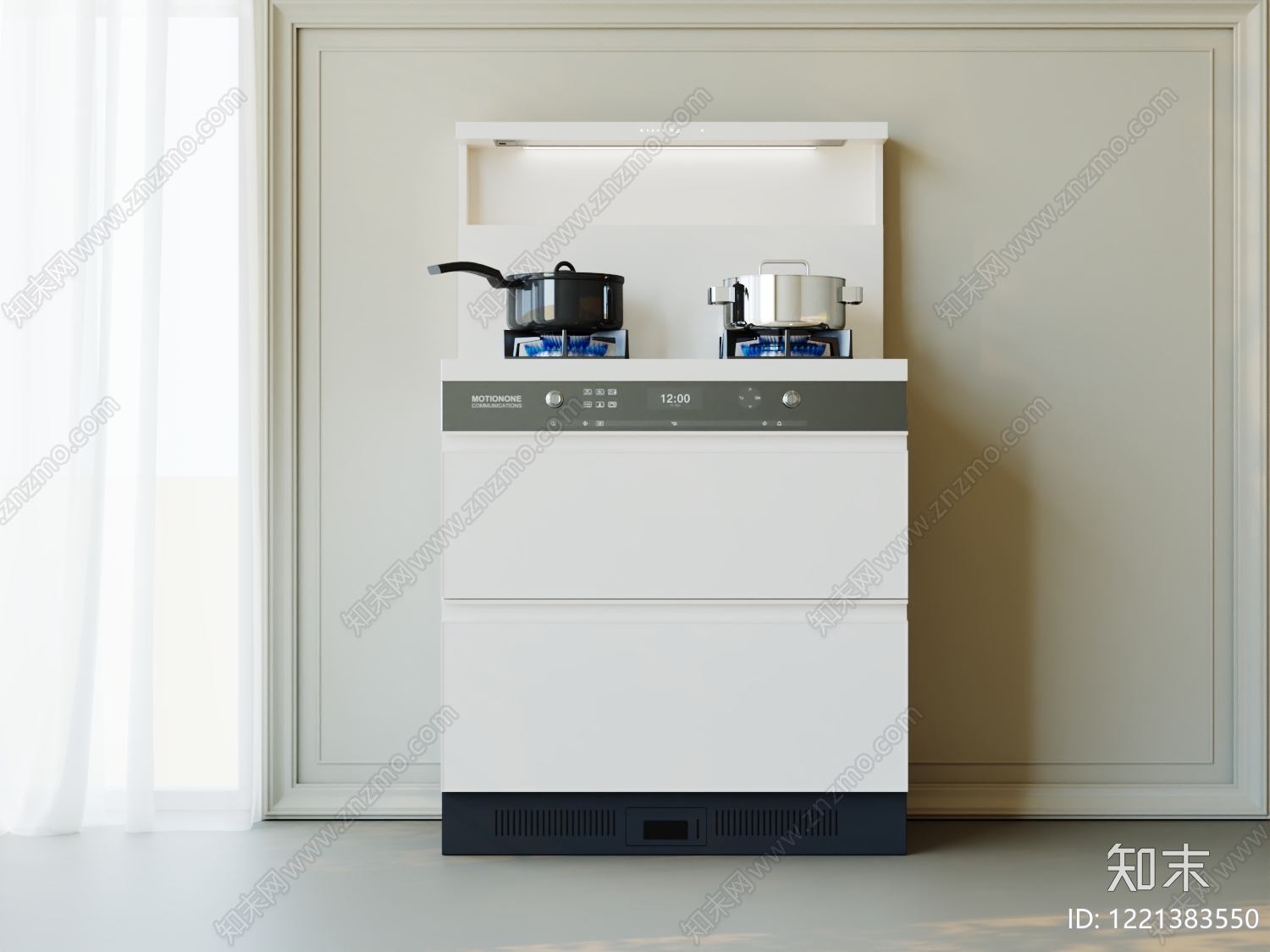 奶油风橱柜3D模型渲染效果图