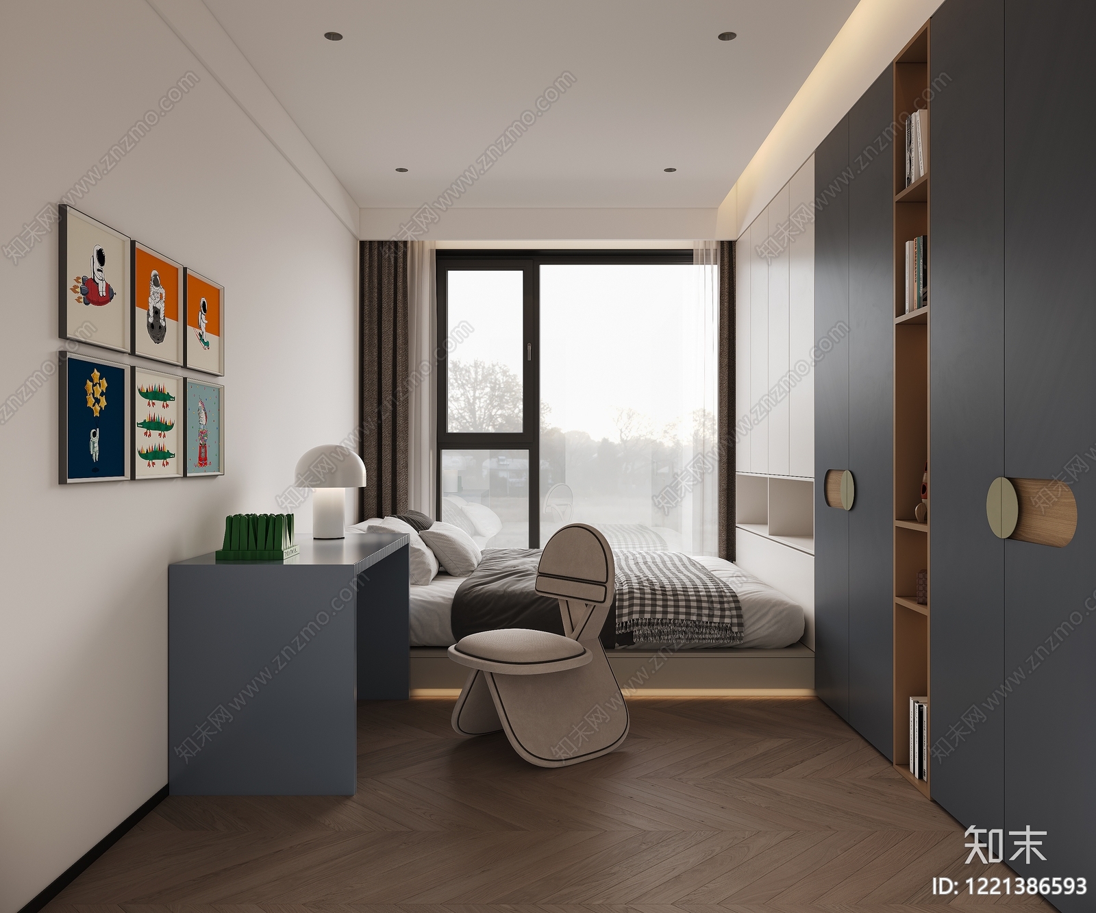 现代简约男孩房3D模型下载【ID:1221386593】