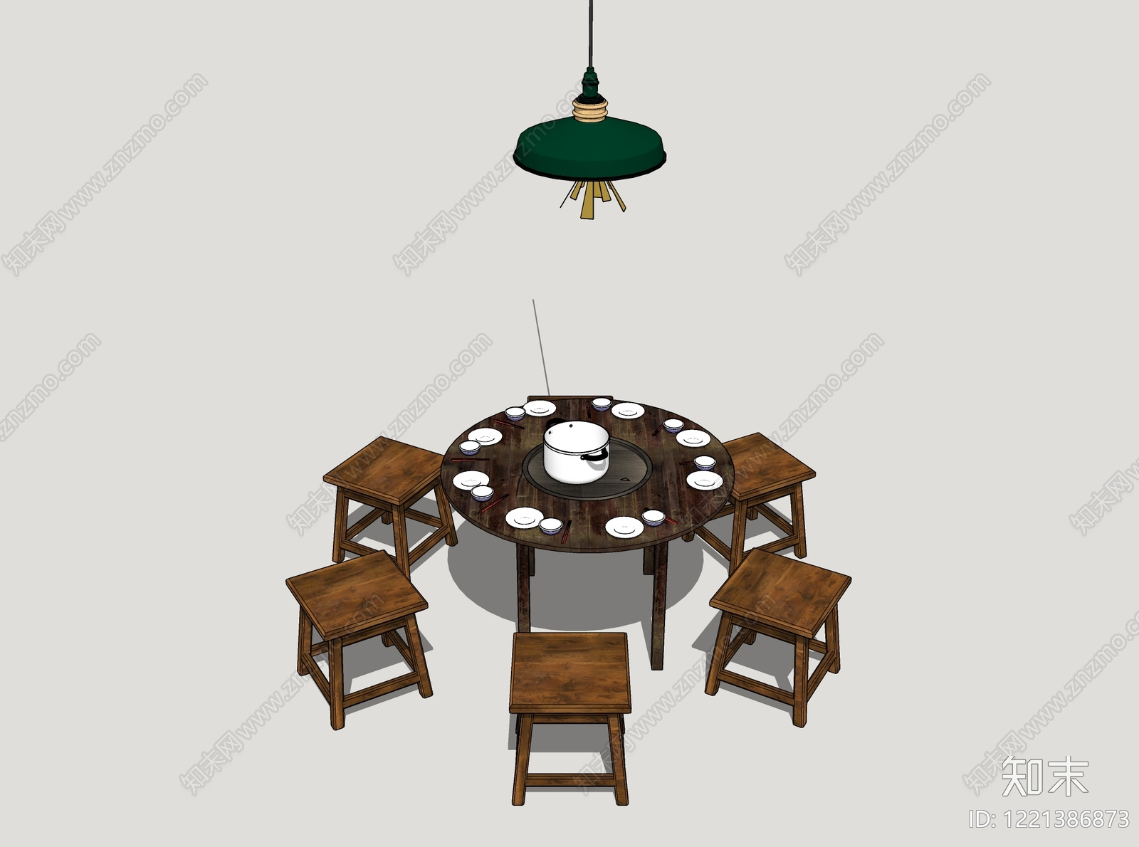 中式餐桌椅SU模型下载【ID:1221386873】