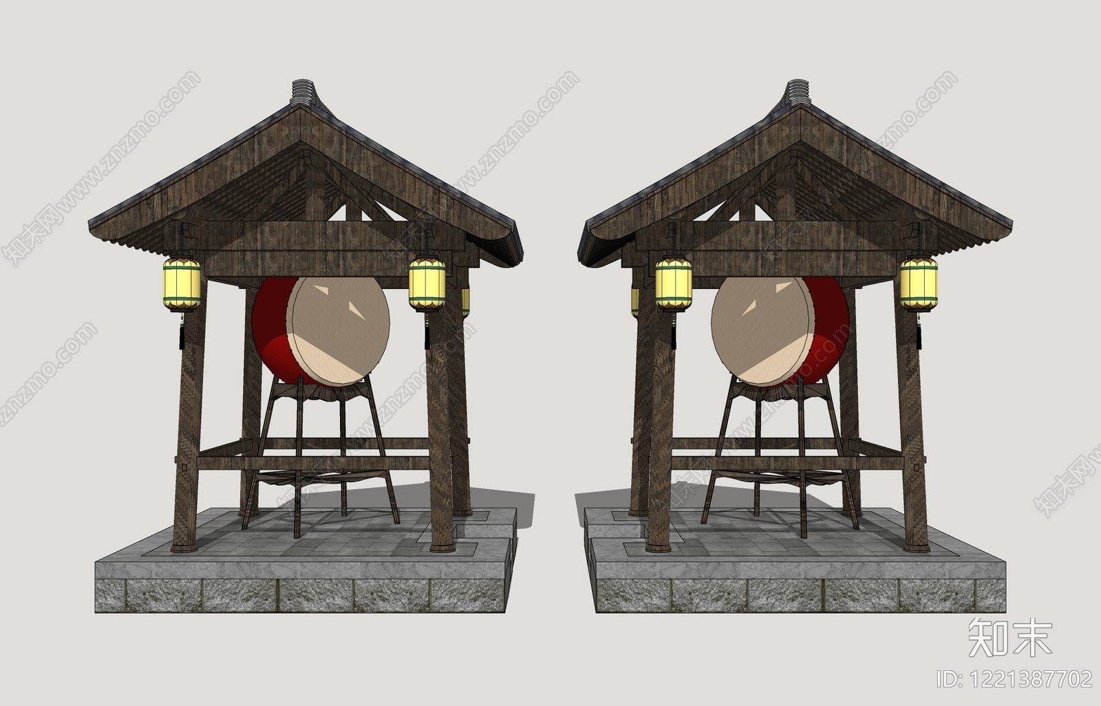 中式景观小建筑SU模型下载【ID:1221387702】