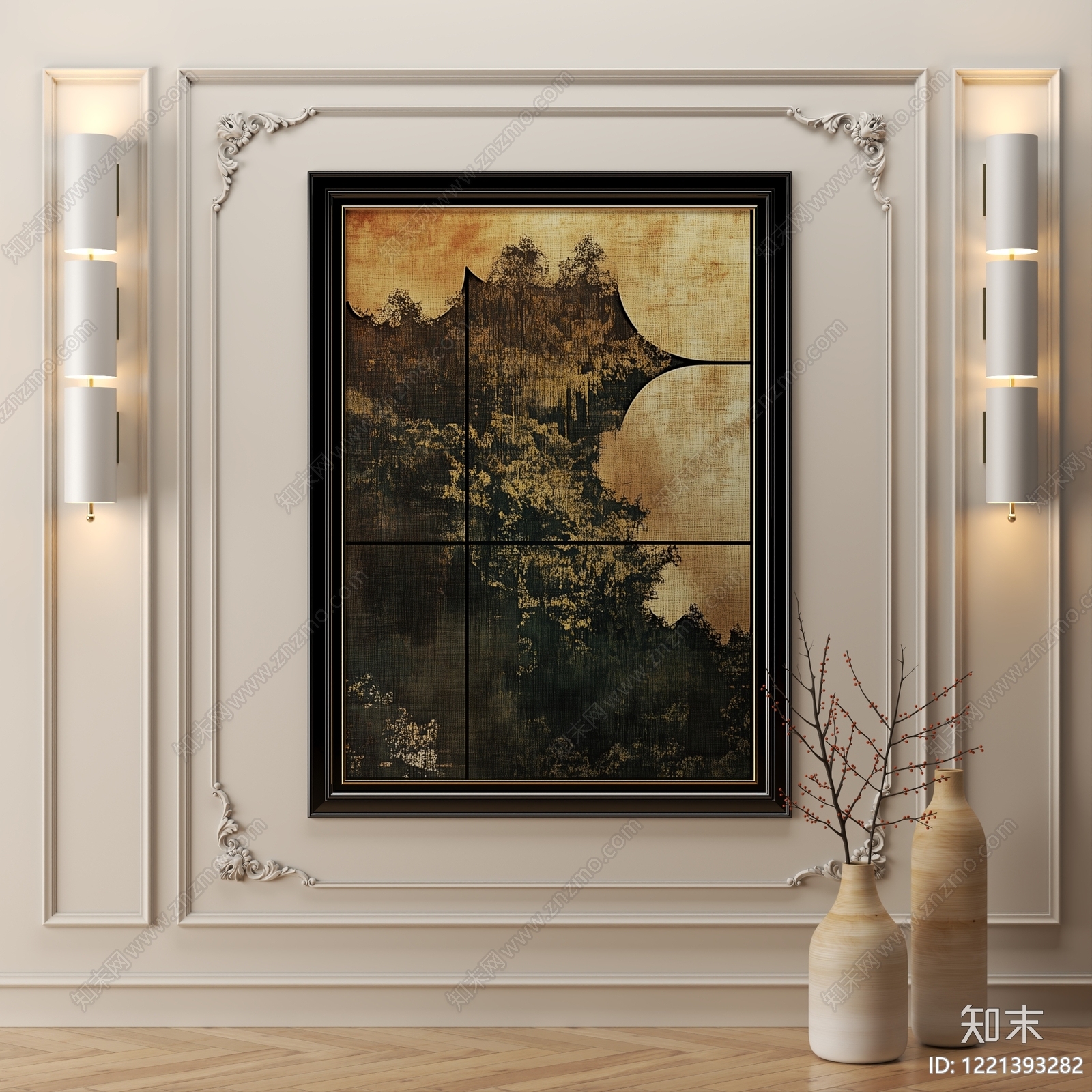 新中式挂画3D模型下载【ID:1221393282】