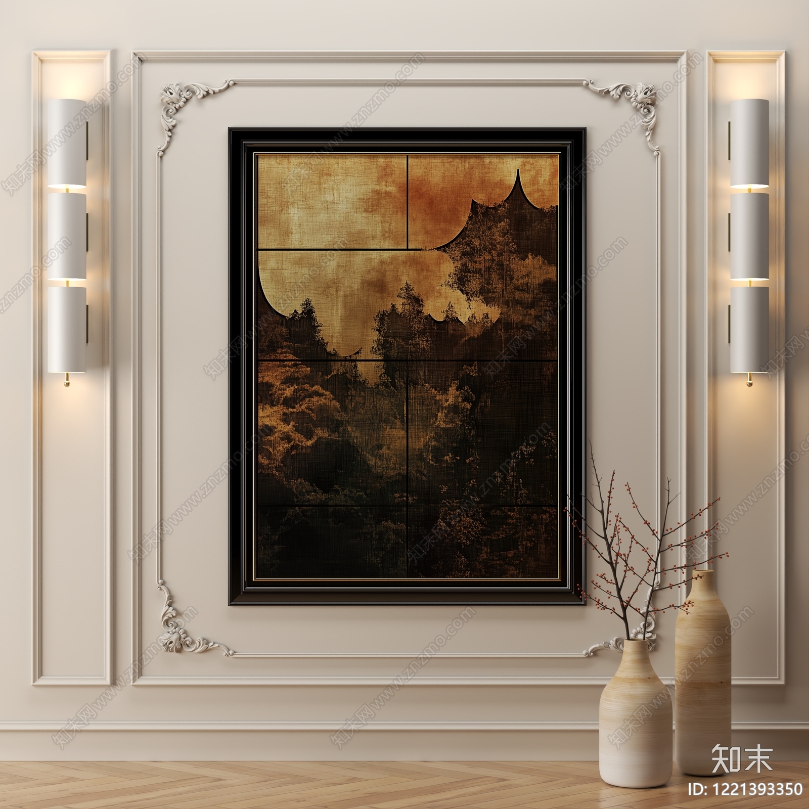 新中式挂画3D模型下载【ID:1221393350】