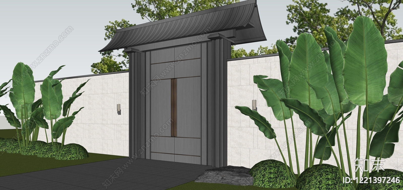 新中式入口大门SU模型下载【ID:1221397246】