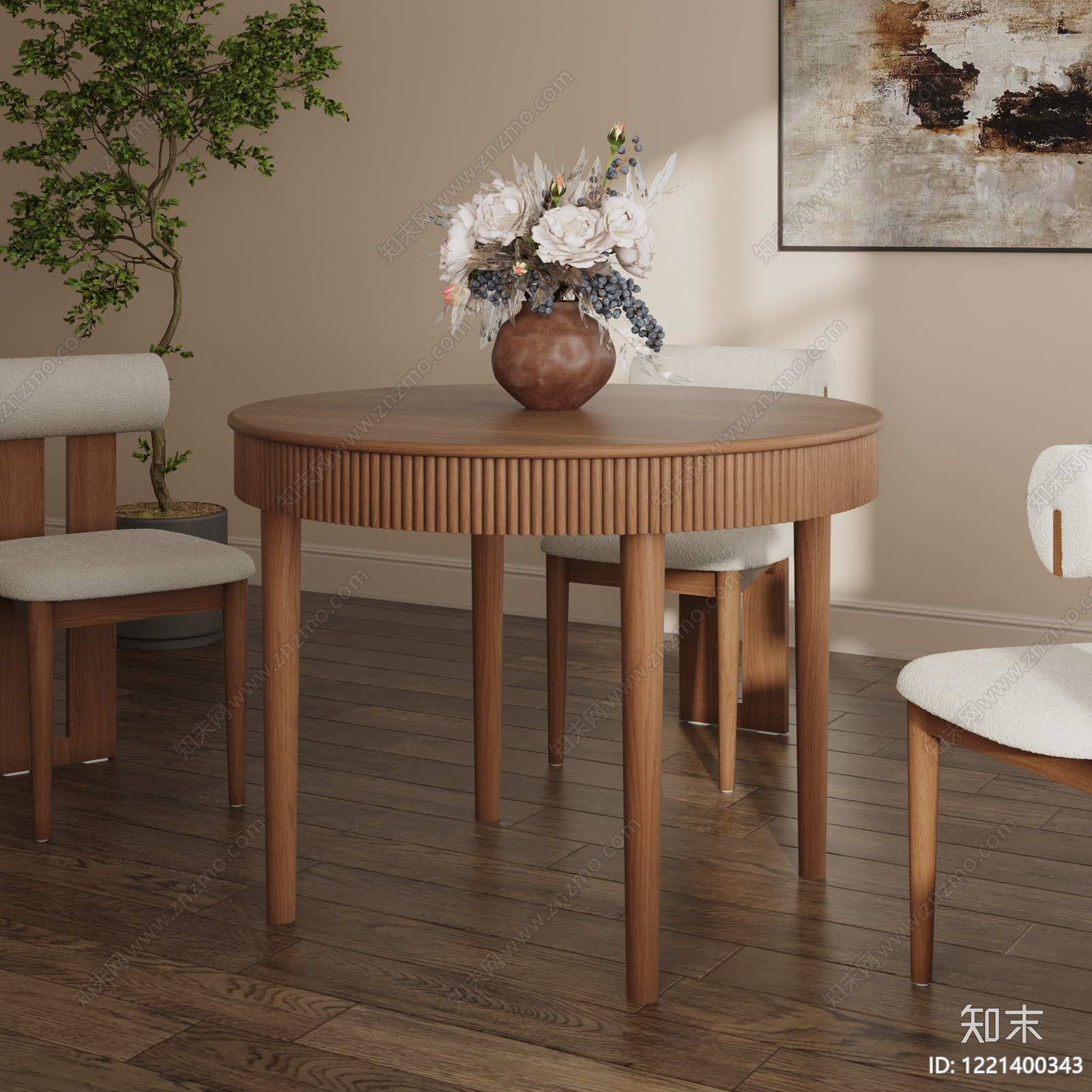 中古风餐桌椅3D模型下载【ID:1221400343】