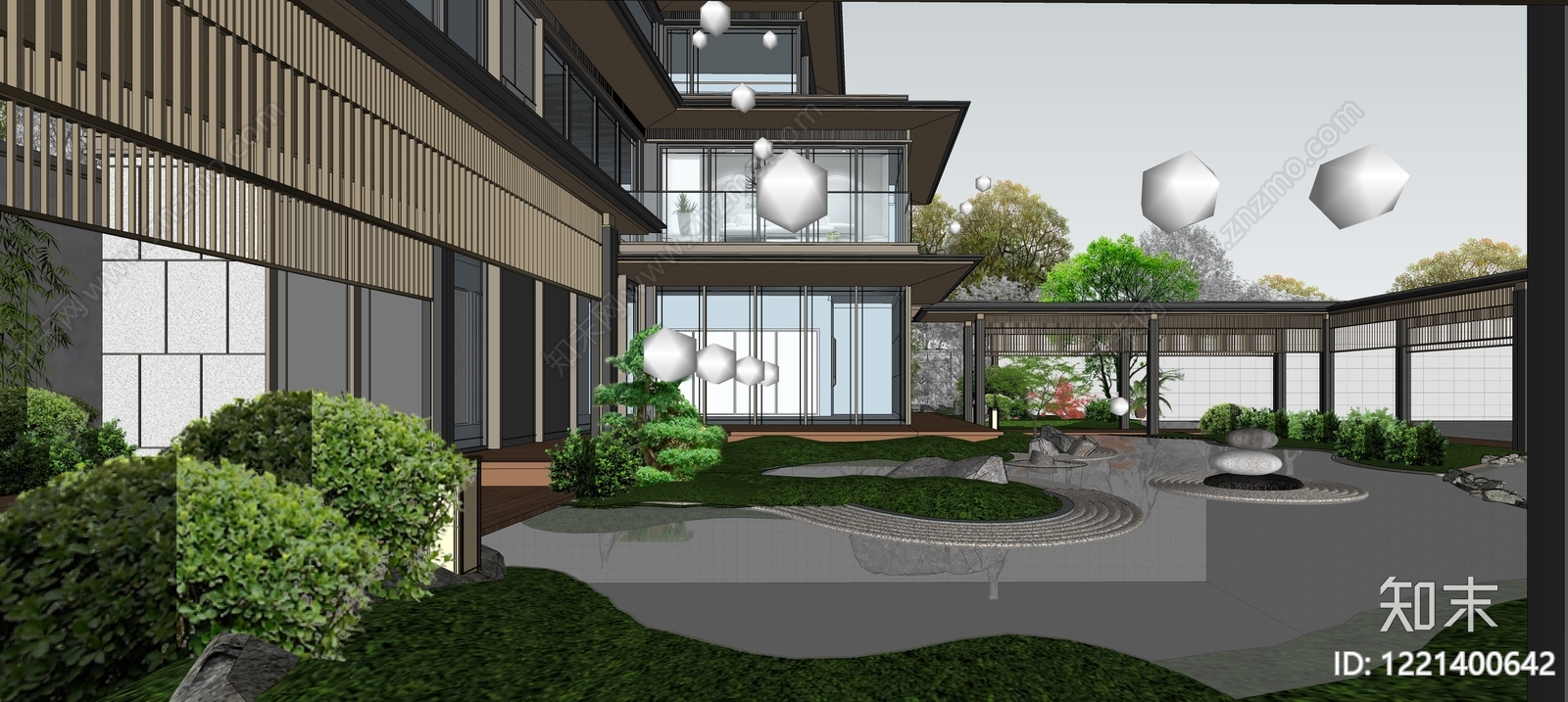 新中式独栋别墅SU模型下载【ID:1221400642】