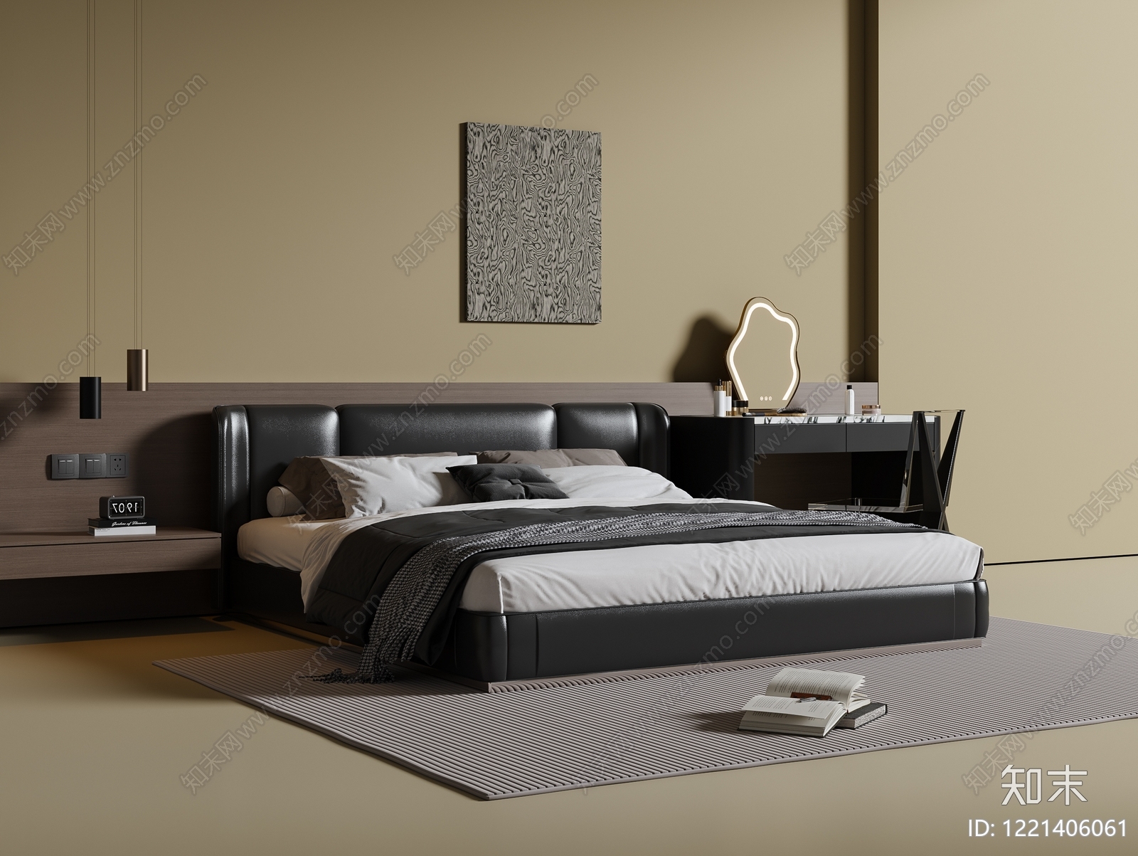 意式极简双人床3D模型下载【ID:1221406061】
