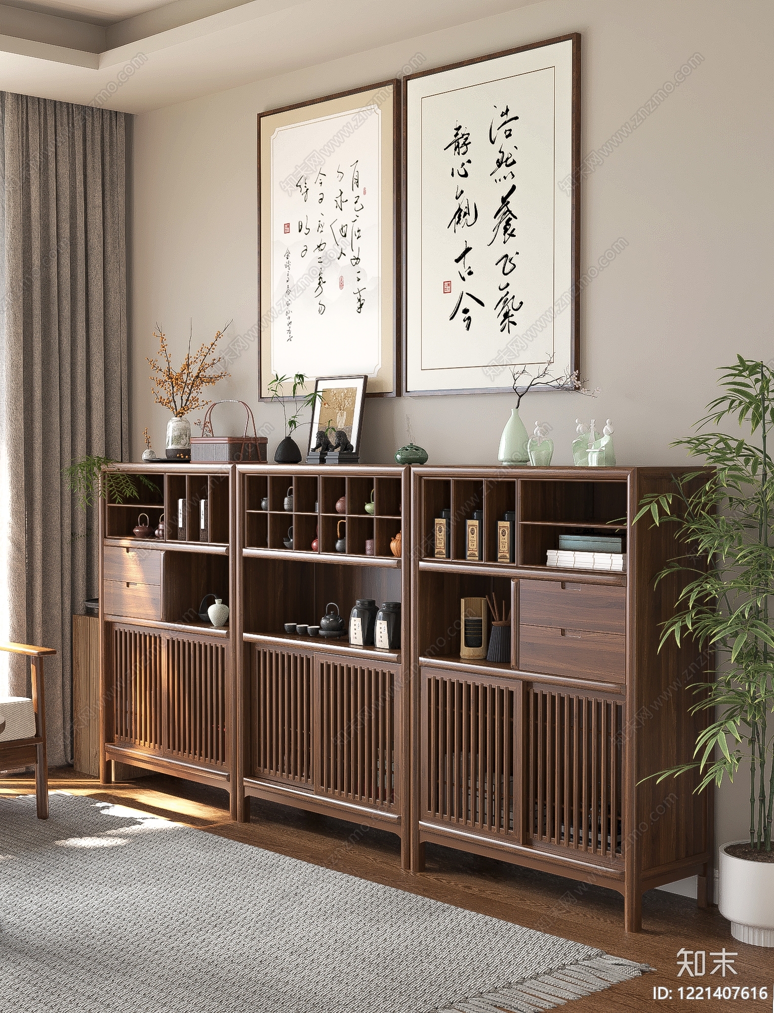 新中式博古架SU模型下载【ID:1221407616】