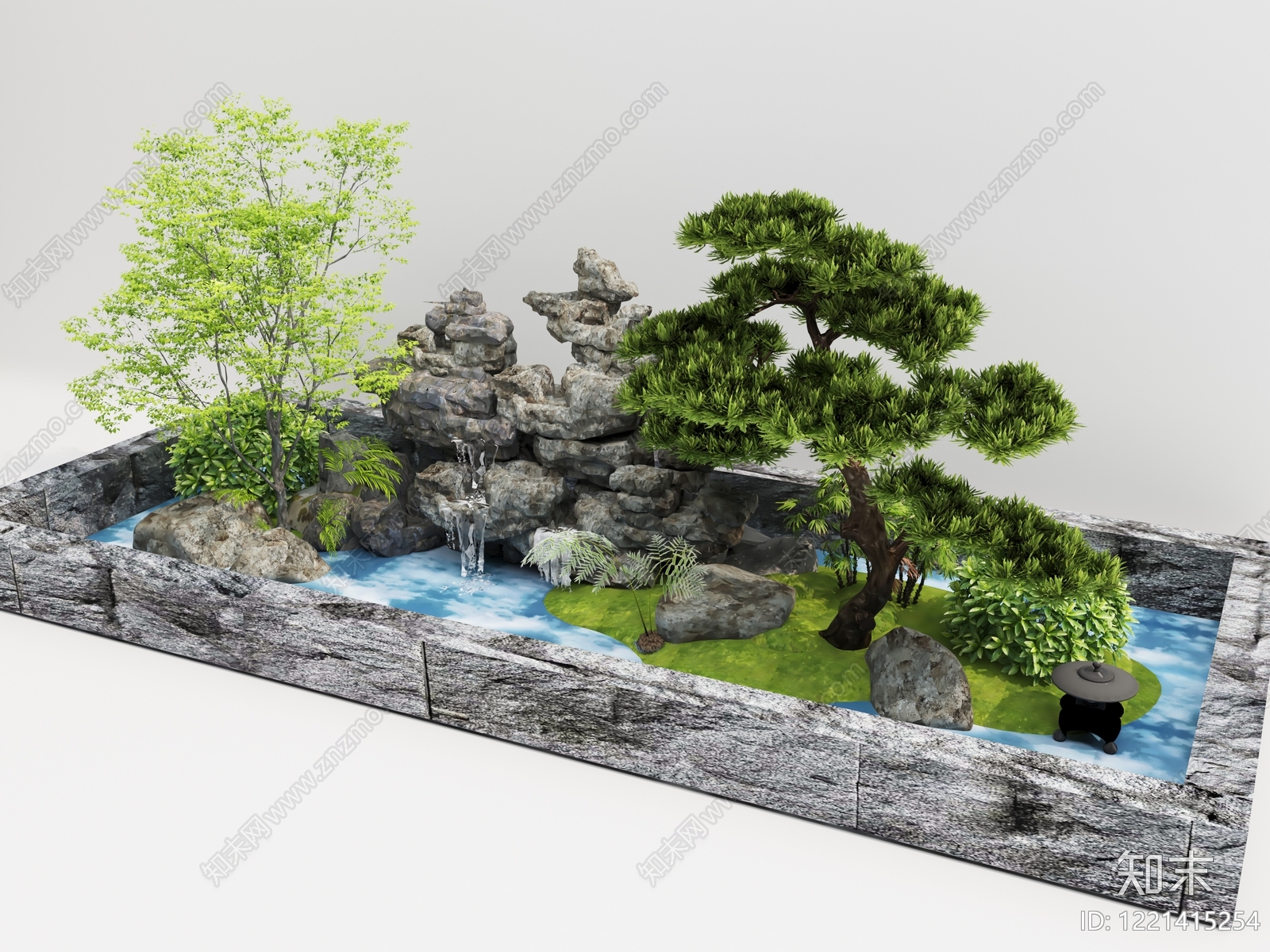 新中式景观假山水景3D模型下载【ID:1221415254】
