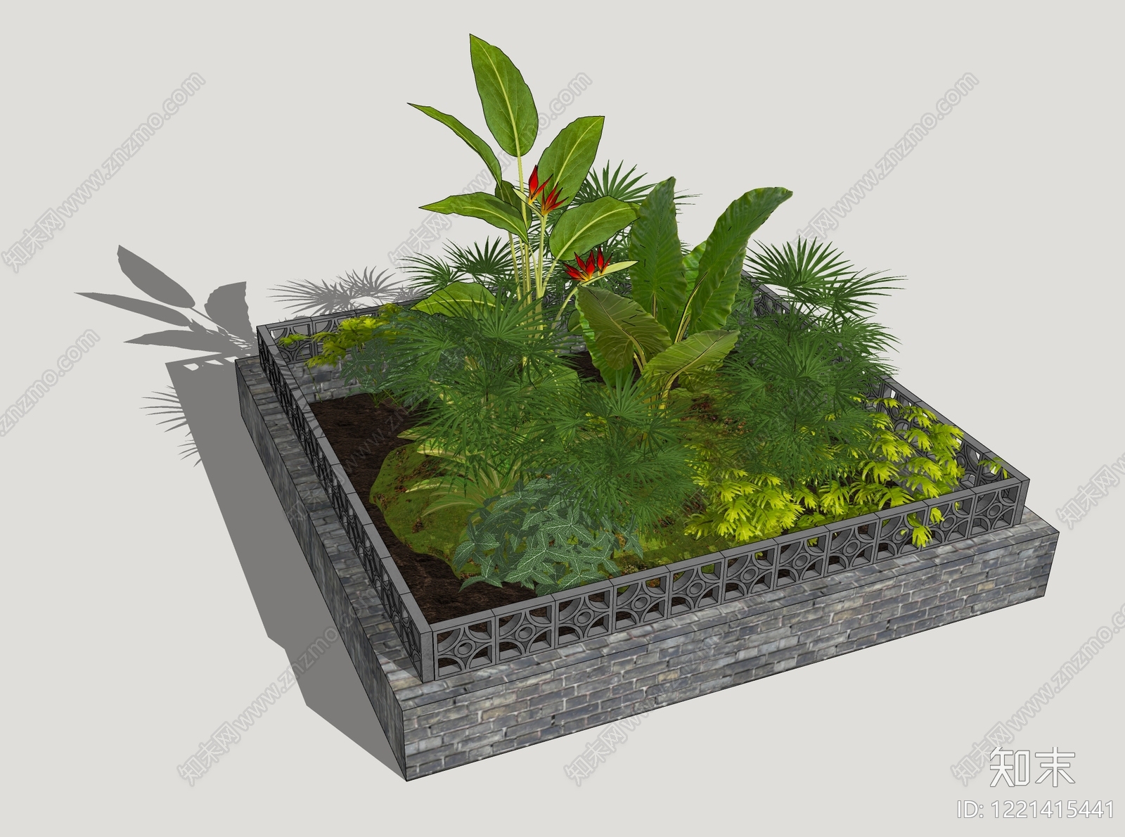 新中式景观花钵花器SU模型草图
