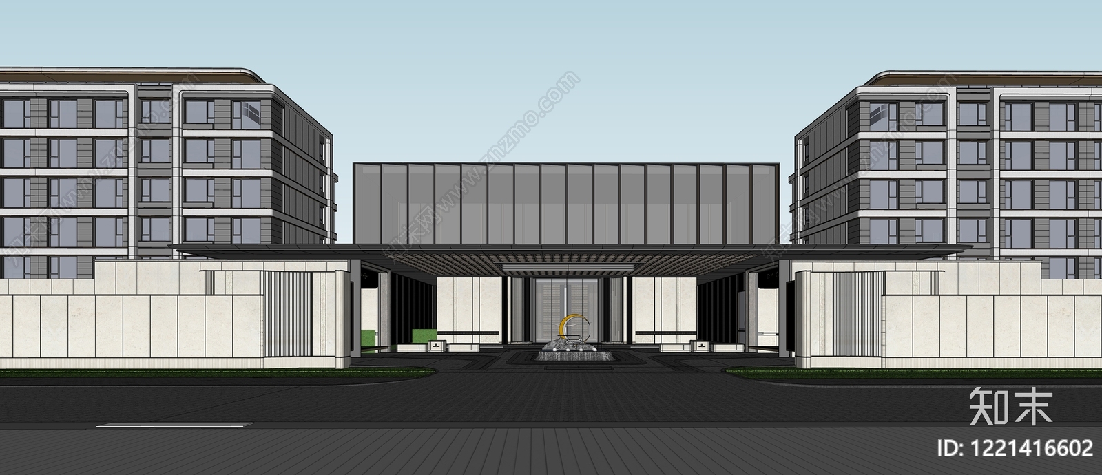 新中式小区建筑SU模型下载【ID:1221416602】