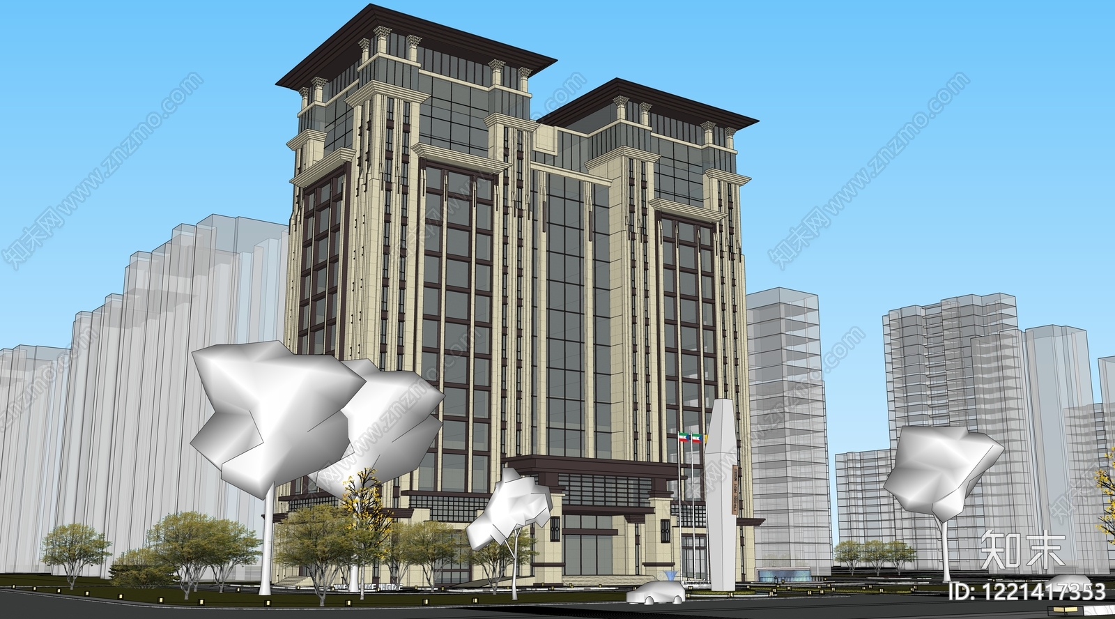 新中式写字楼SU模型下载【ID:1221417353】
