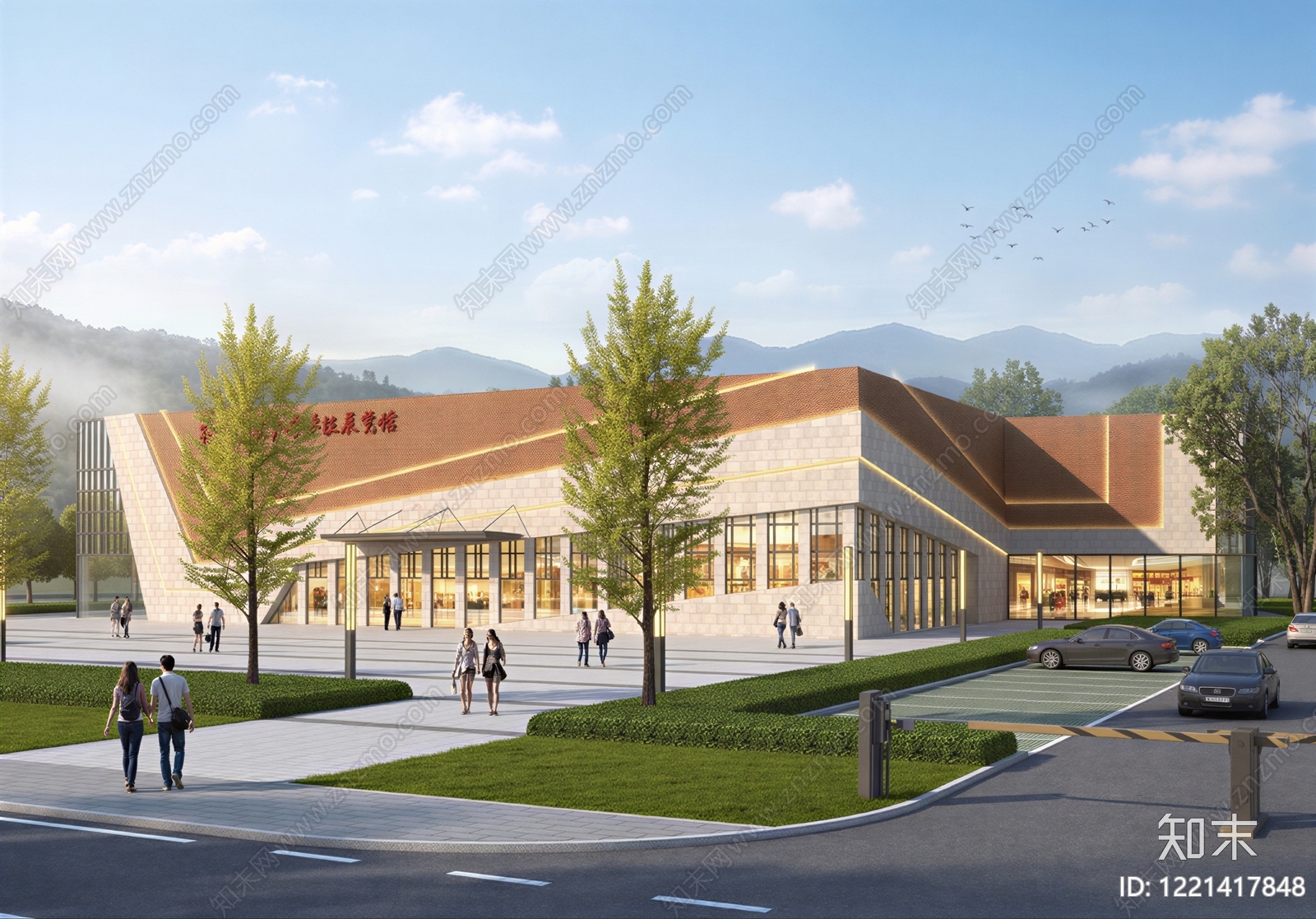 现代主义展览馆建筑SU模型下载【ID:1221417848】