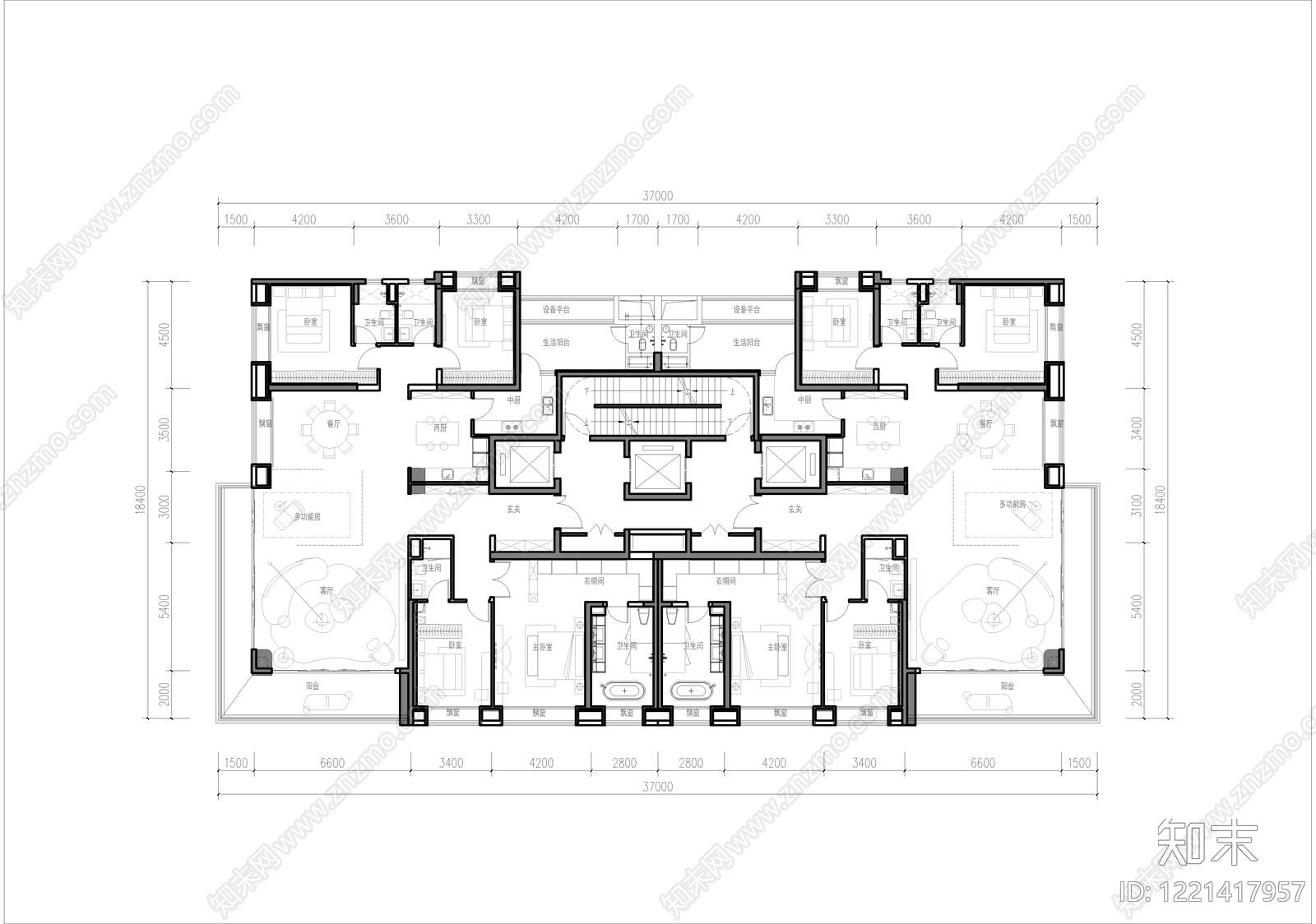 高层住宅cad施工图下载【ID:1221417957】