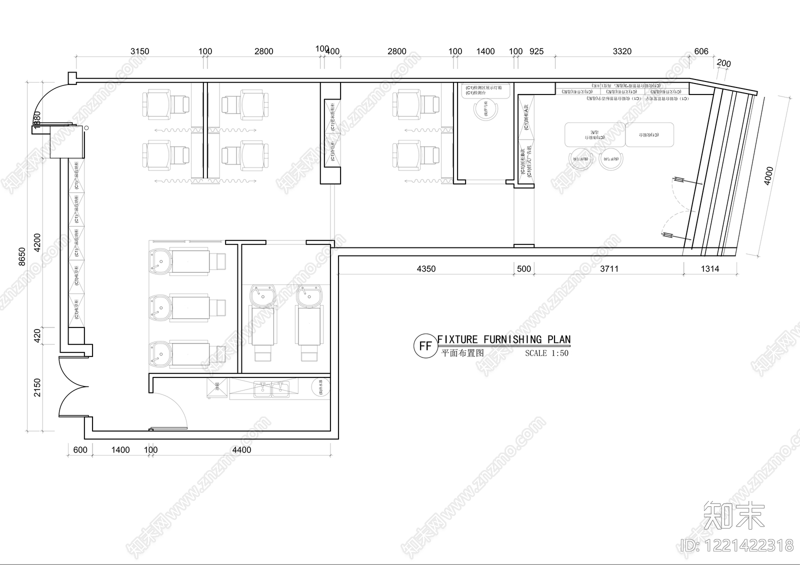 理发店cad施工图下载【ID:1221422318】