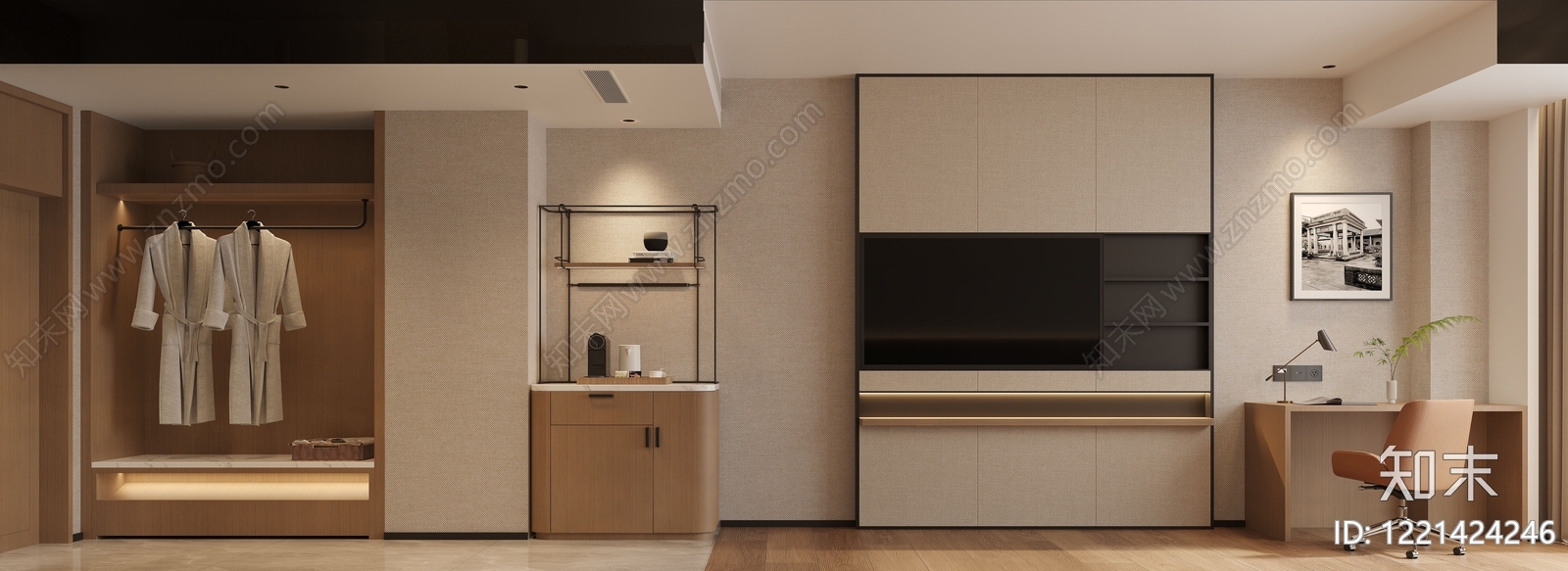现代简约酒店客房3D模型下载【ID:1221424246】