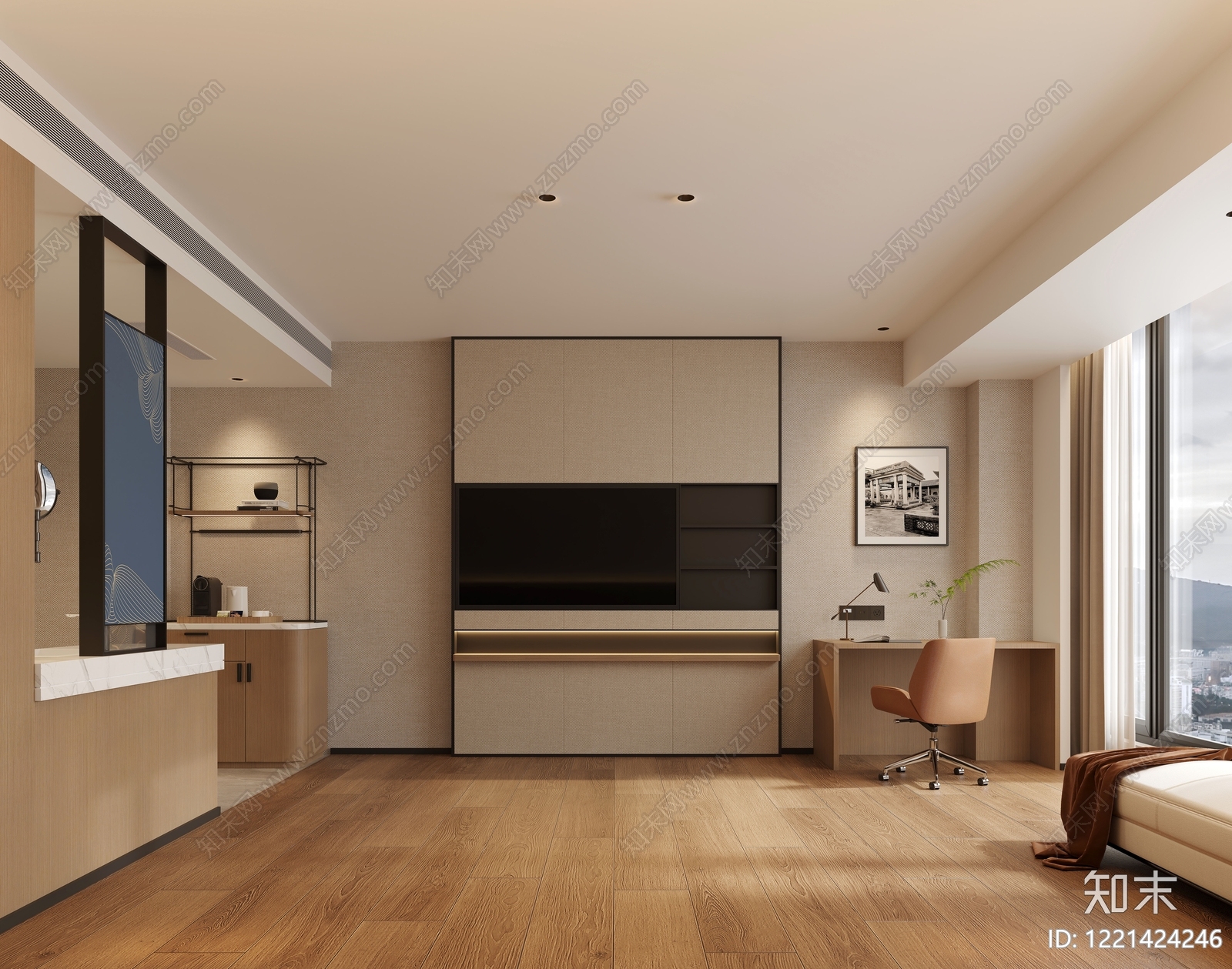 现代简约酒店客房3D模型下载【ID:1221424246】