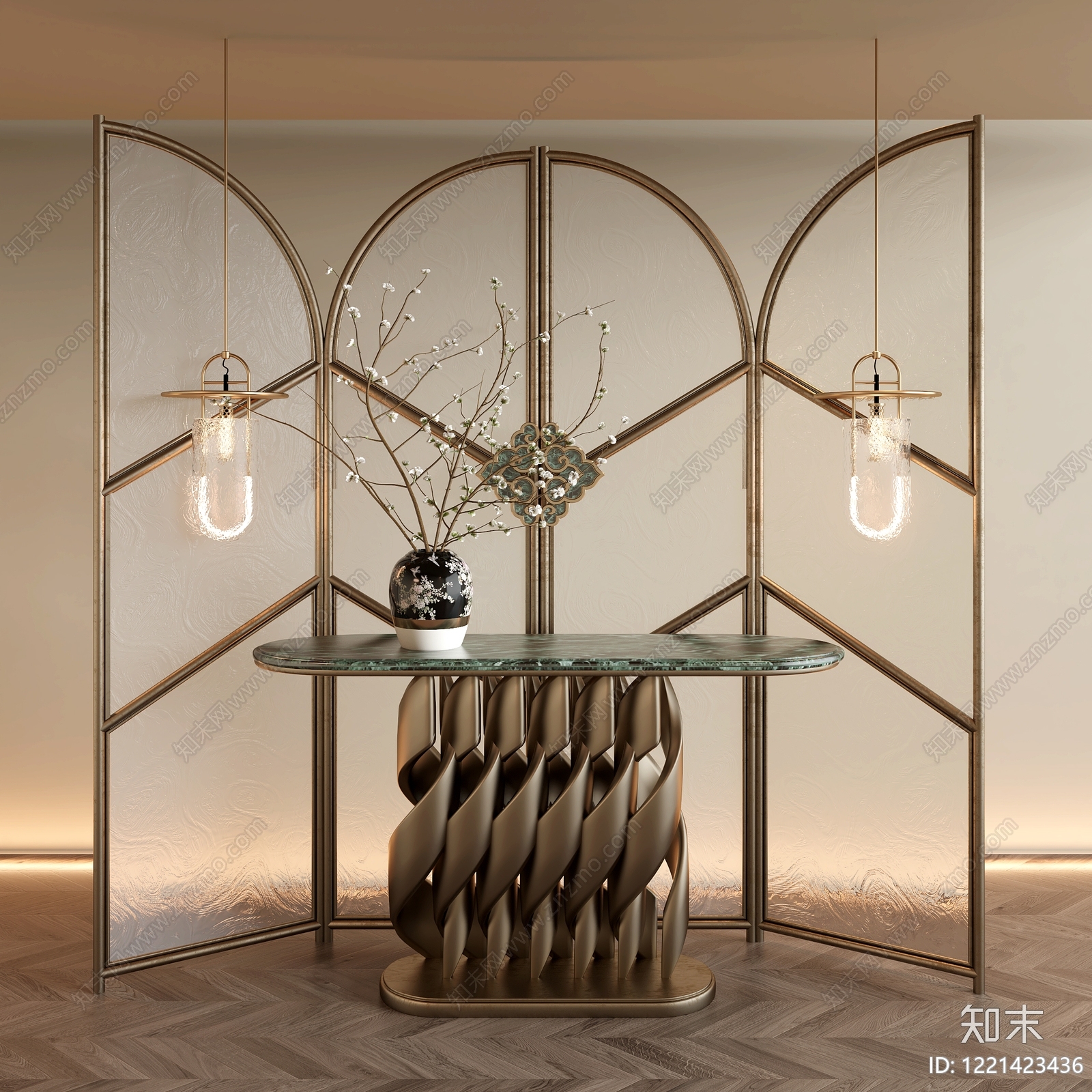 新中式隔断SU模型下载【ID:1221423436】