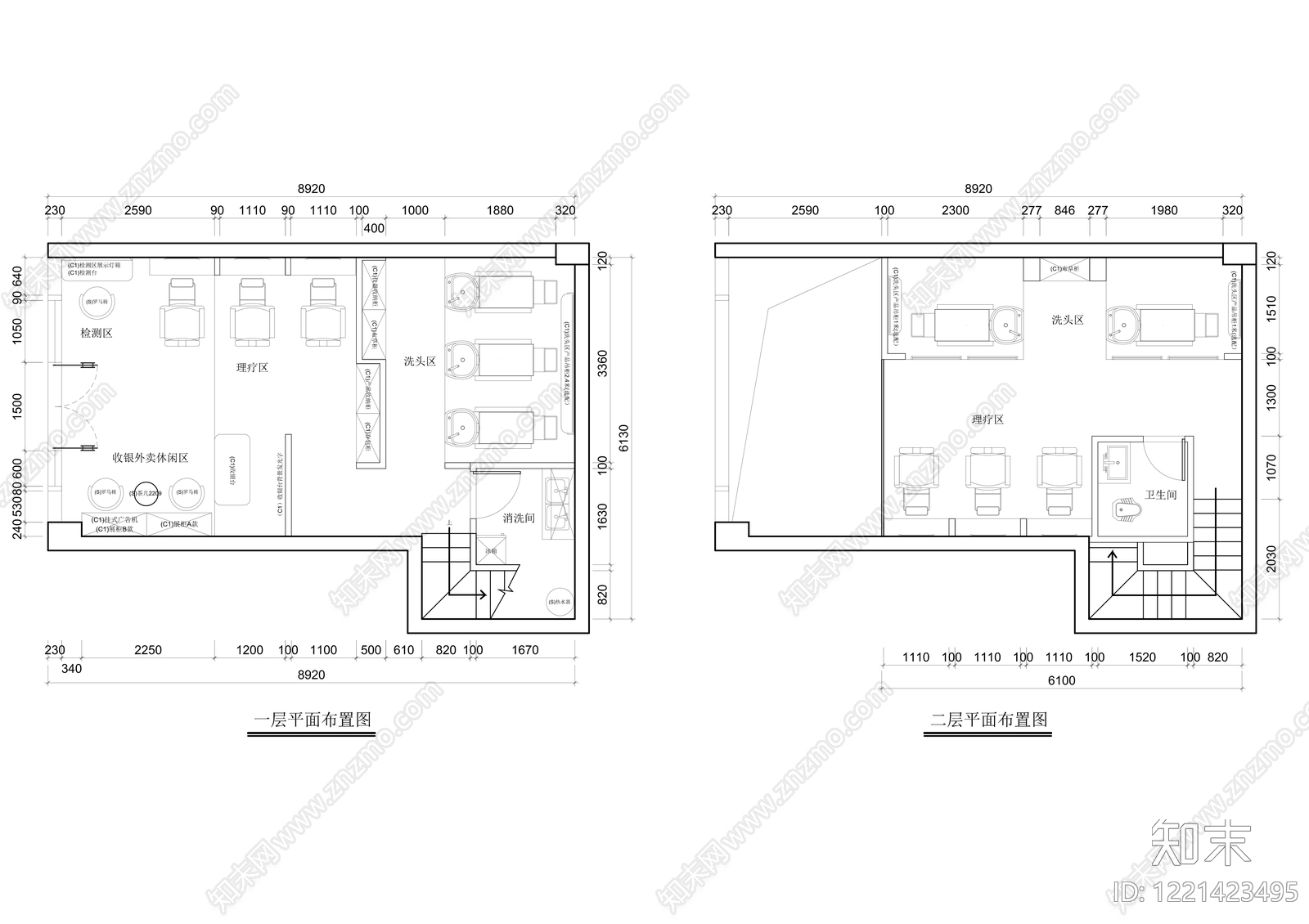 理发店cad施工图下载【ID:1221423495】