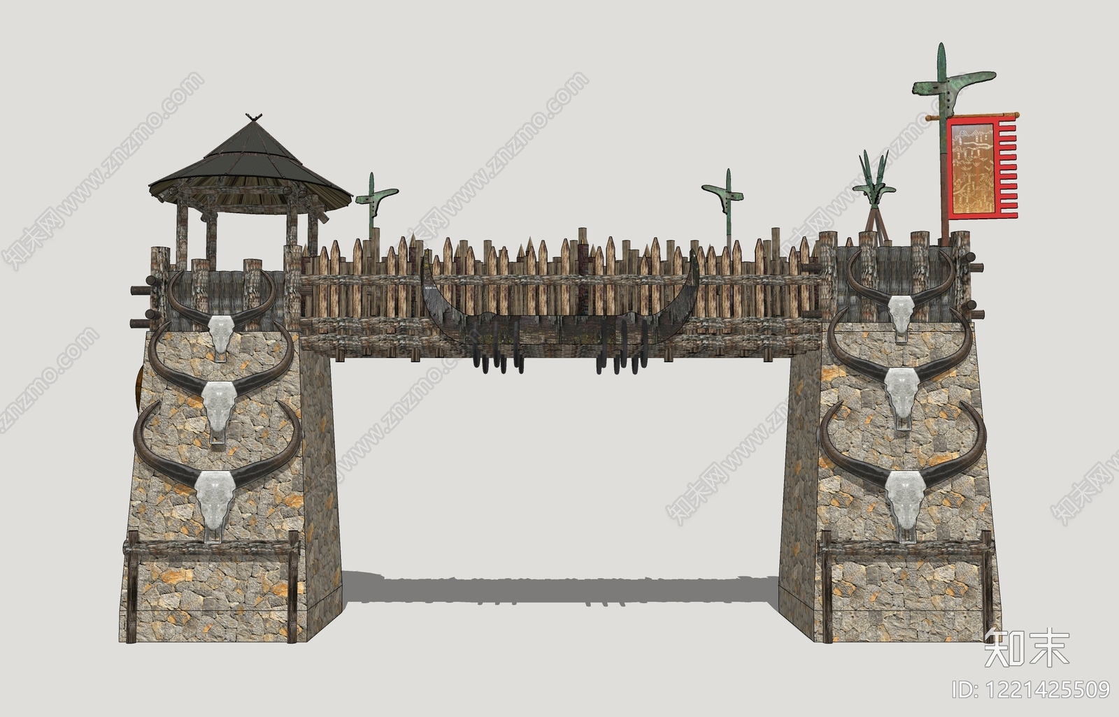 地域主义入口大门SU模型下载【ID:1221425509】