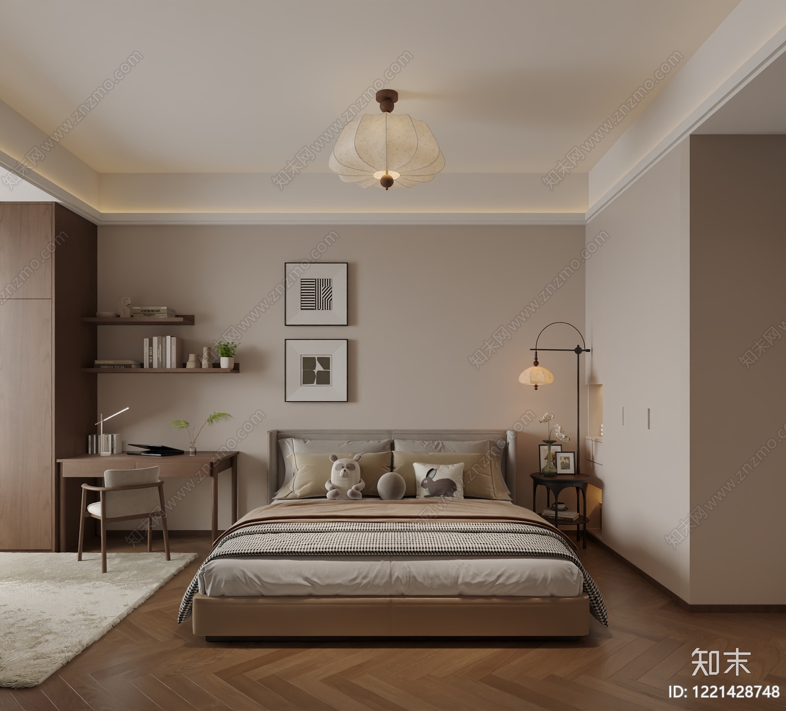 奶油风家居卧室3D模型下载【ID:1221428748】