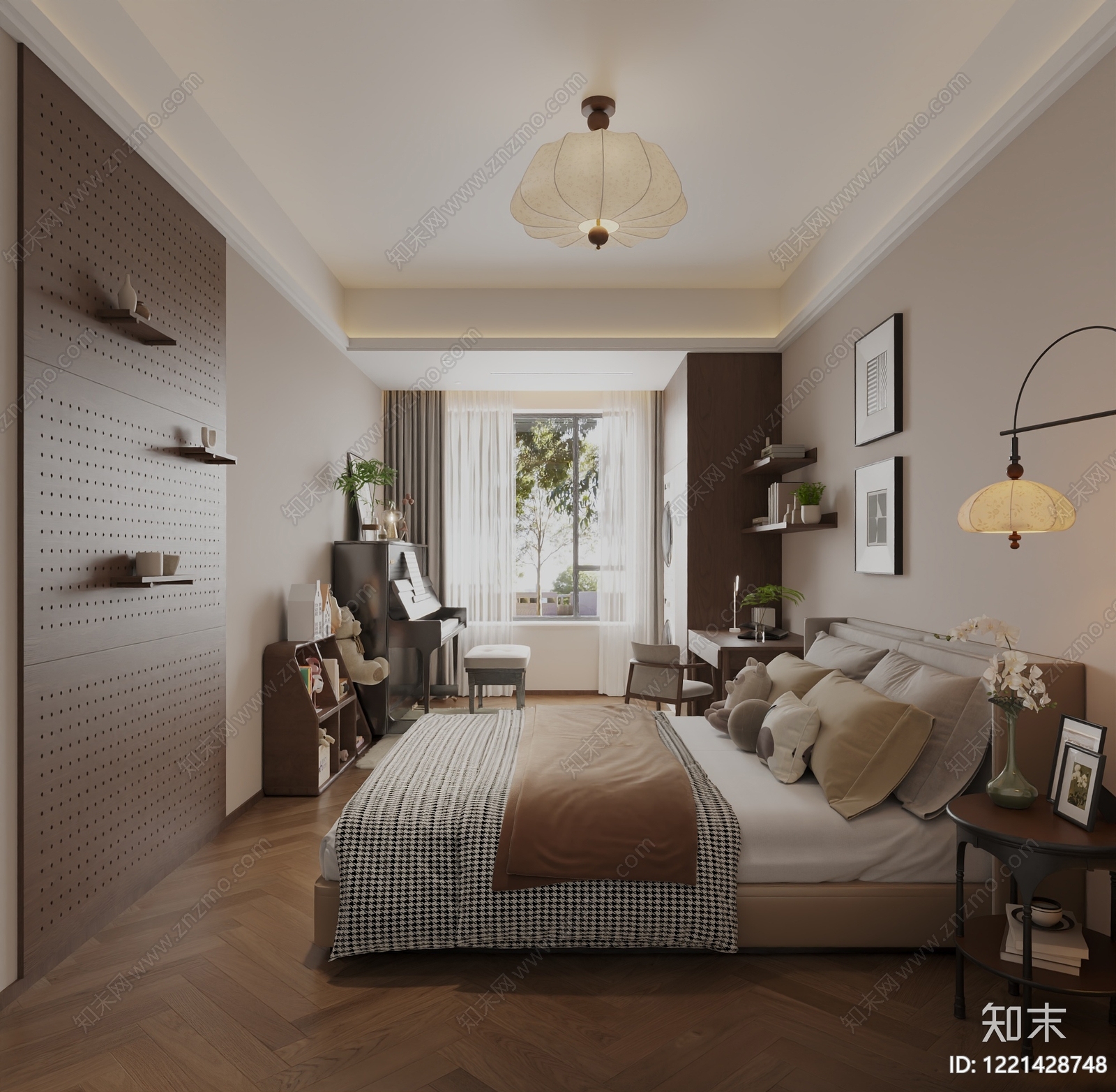 奶油风家居卧室3D模型下载【ID:1221428748】