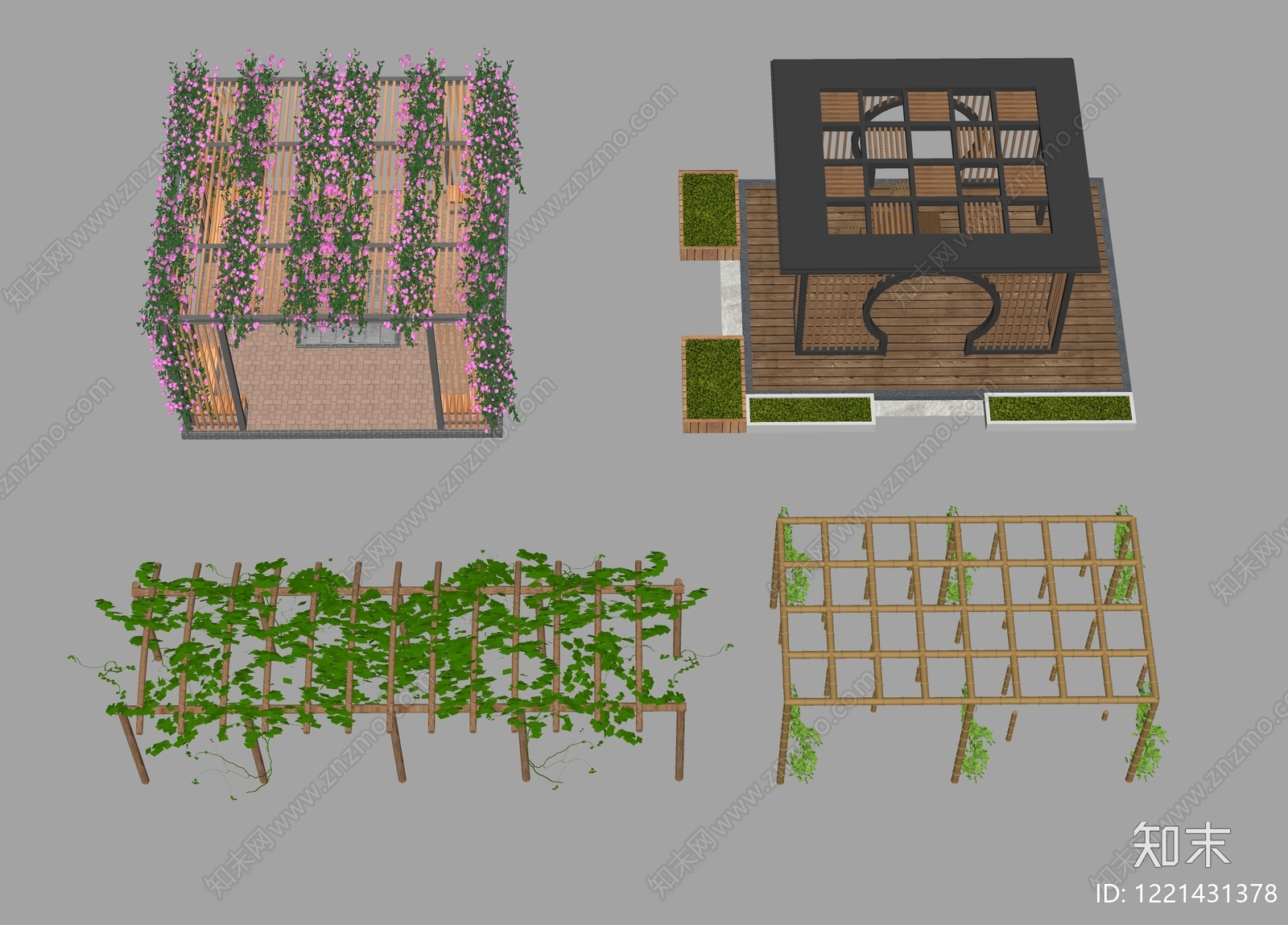 新中式景观廊架SU模型下载【ID:1221431378】