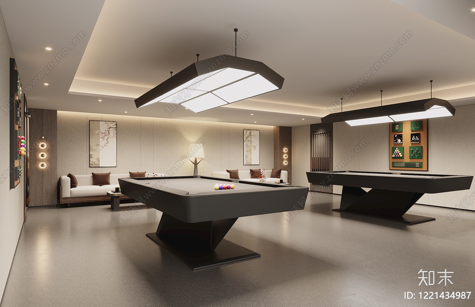 新中式台球室3D模型下载【ID:1221434987】