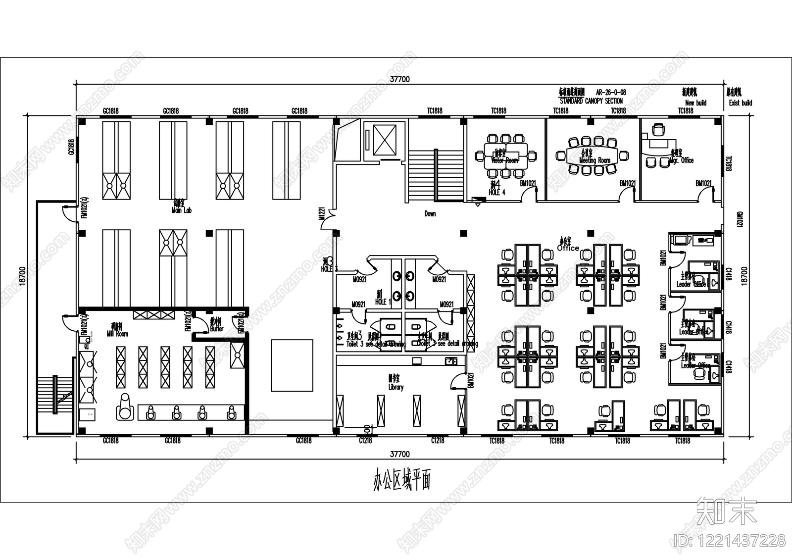 现代开放办公室CAD图纸