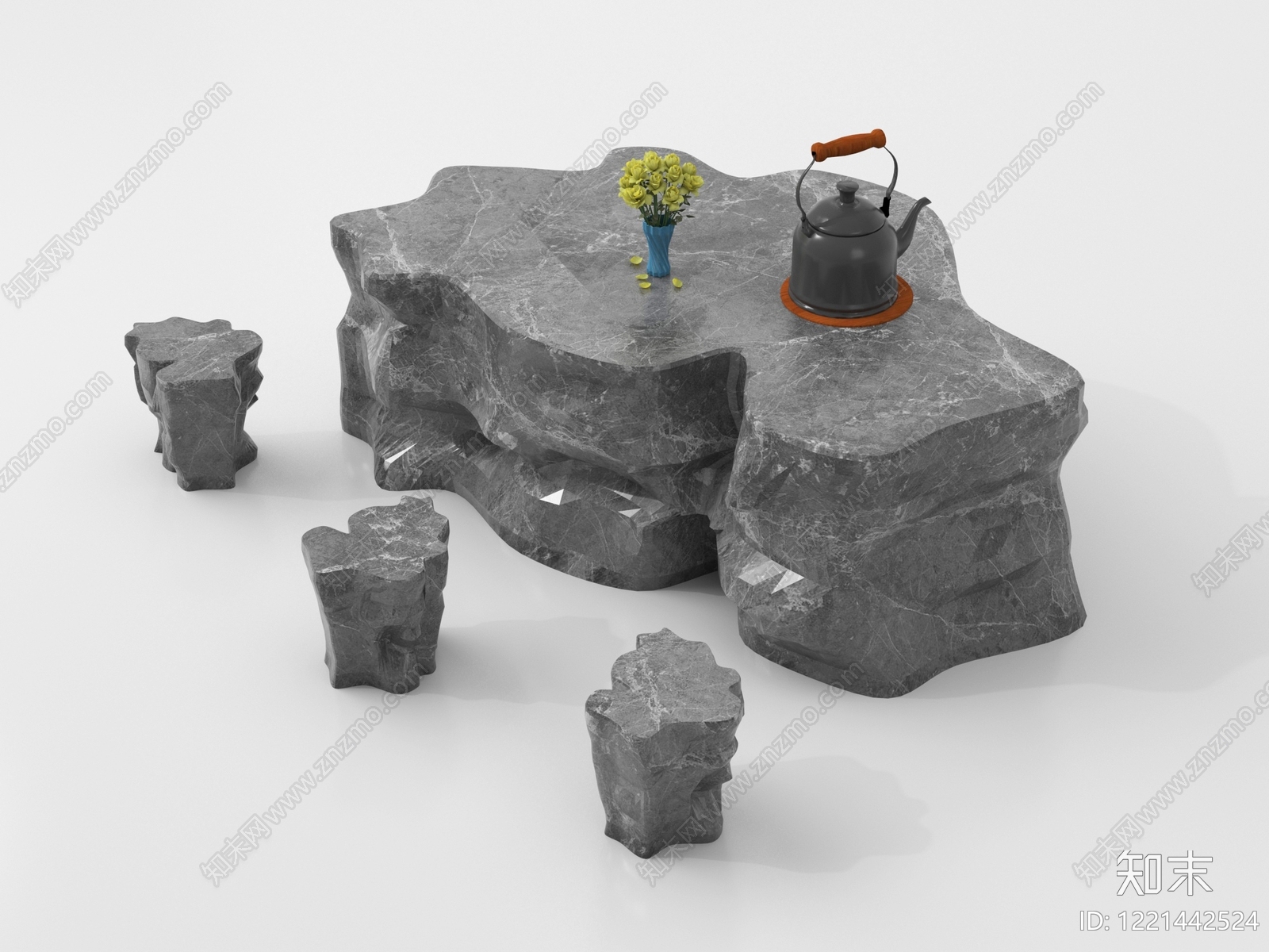 禅意茶桌椅3D模型下载【ID:1221442524】