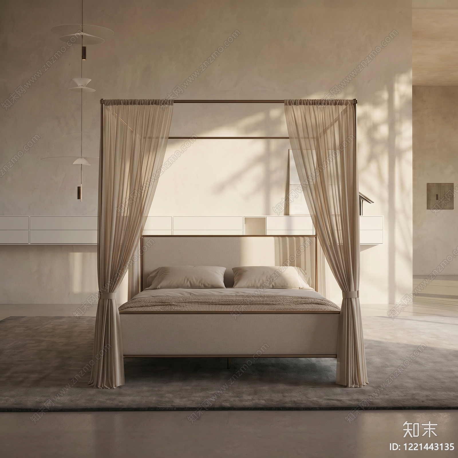 侘寂双人床3D模型下载【ID:1221443135】