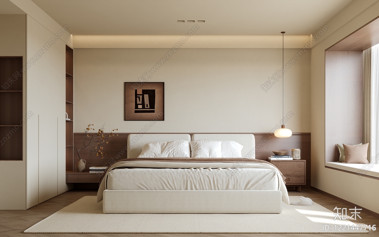 奶油风家居卧室SU模型下载【ID:1221447716】