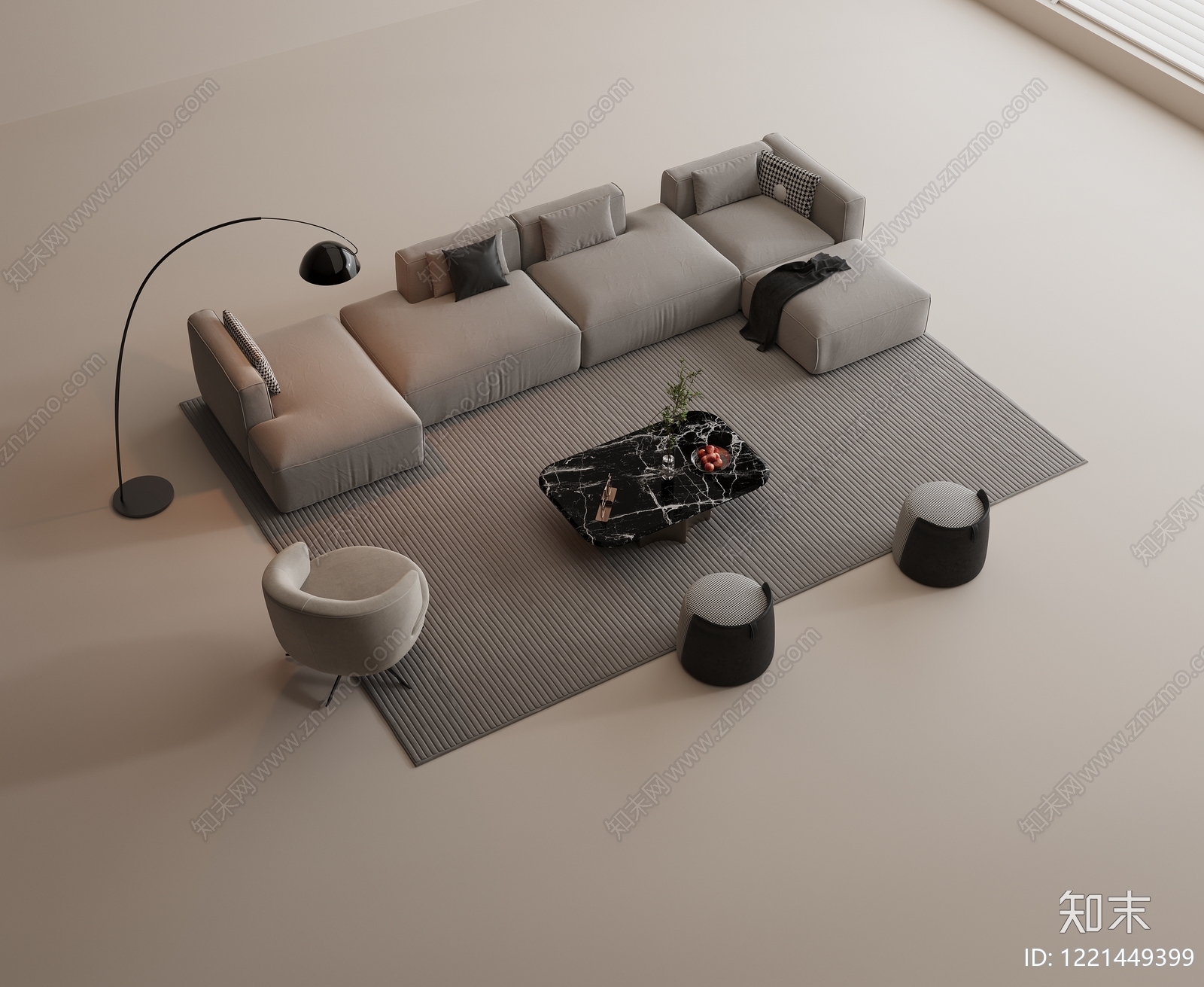 意式极简多人沙发SU模型下载【ID:1221449399】