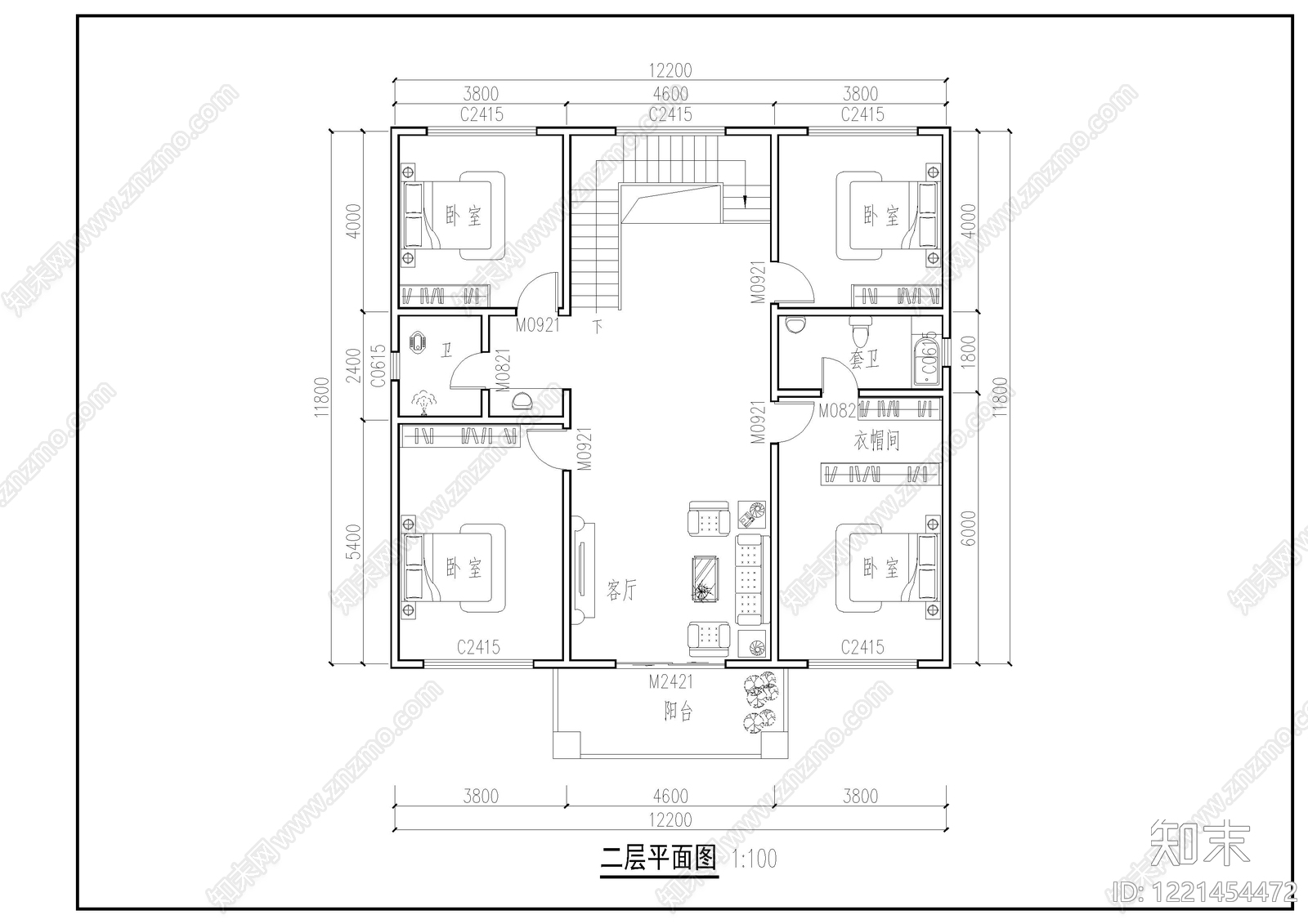 别墅建筑cad施工图下载【ID:1221454472】