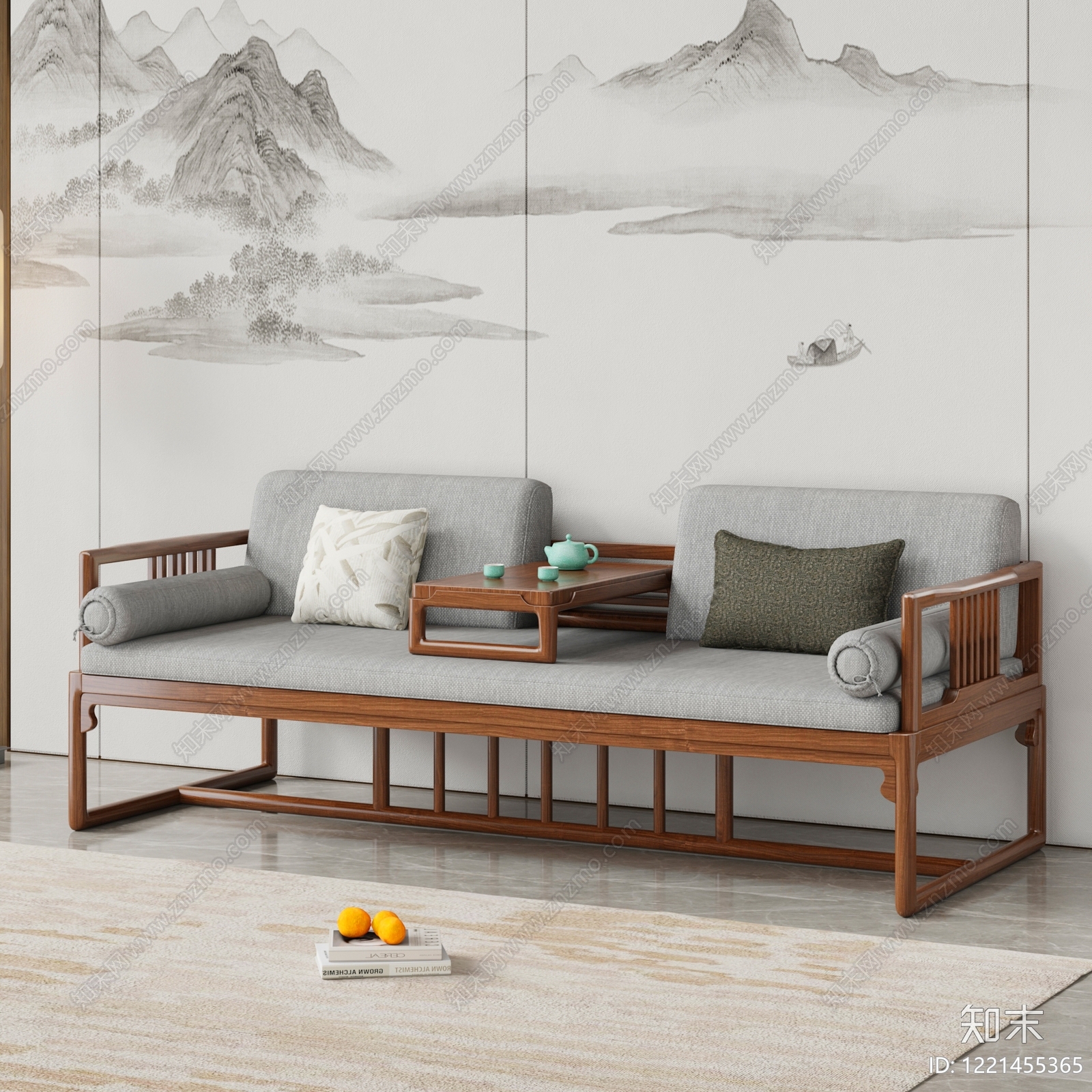 新中式罗汉床3D模型下载【ID:1221455365】