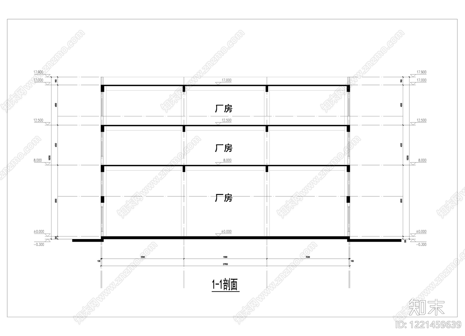 产业园建筑cad施工图下载【ID:1221459639】