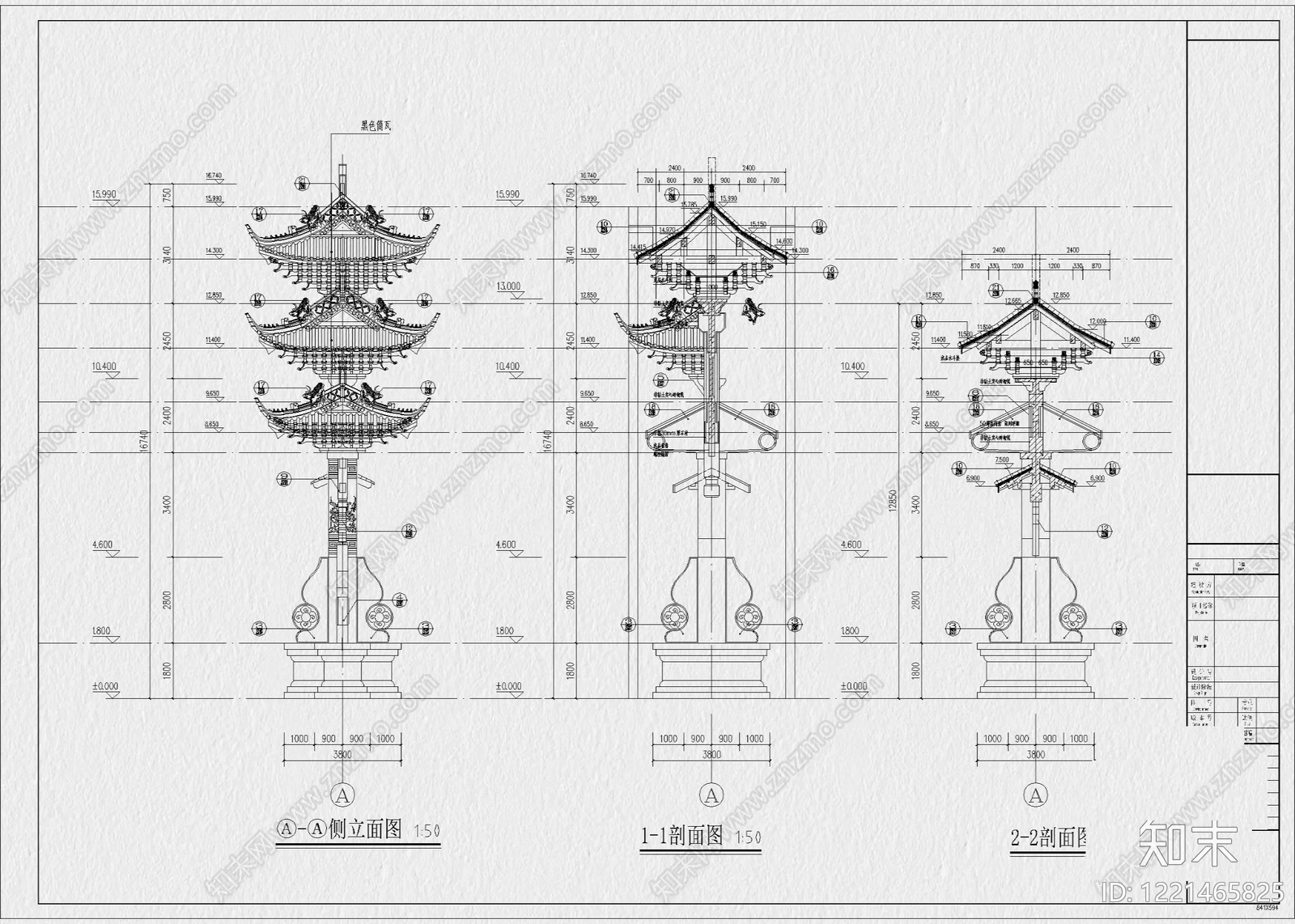 仿古建筑cad施工图下载【ID:1221465825】