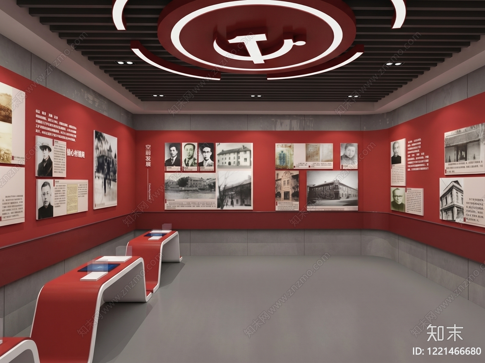 红色主题现代展陈风格党建展厅SU模型下载【ID:1221466680】