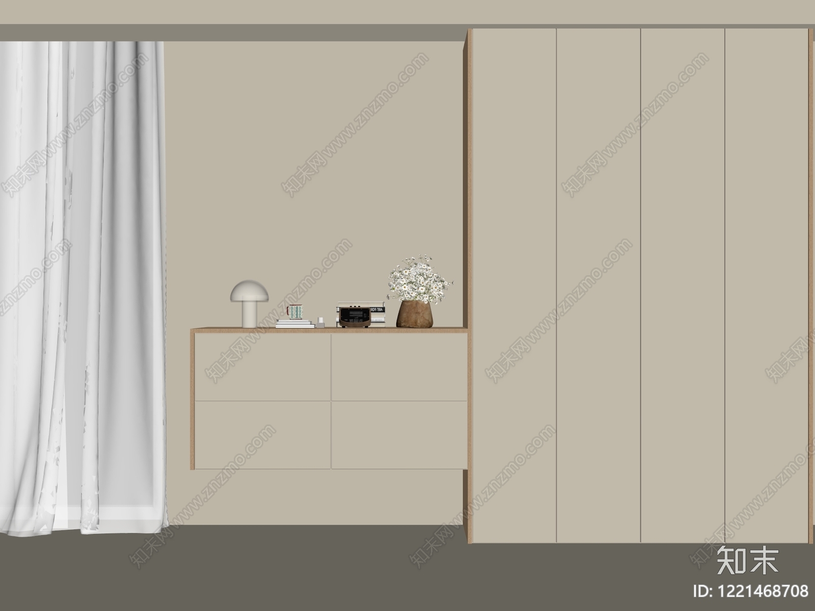 奶油风衣柜3D模型下载【ID:1221468708】